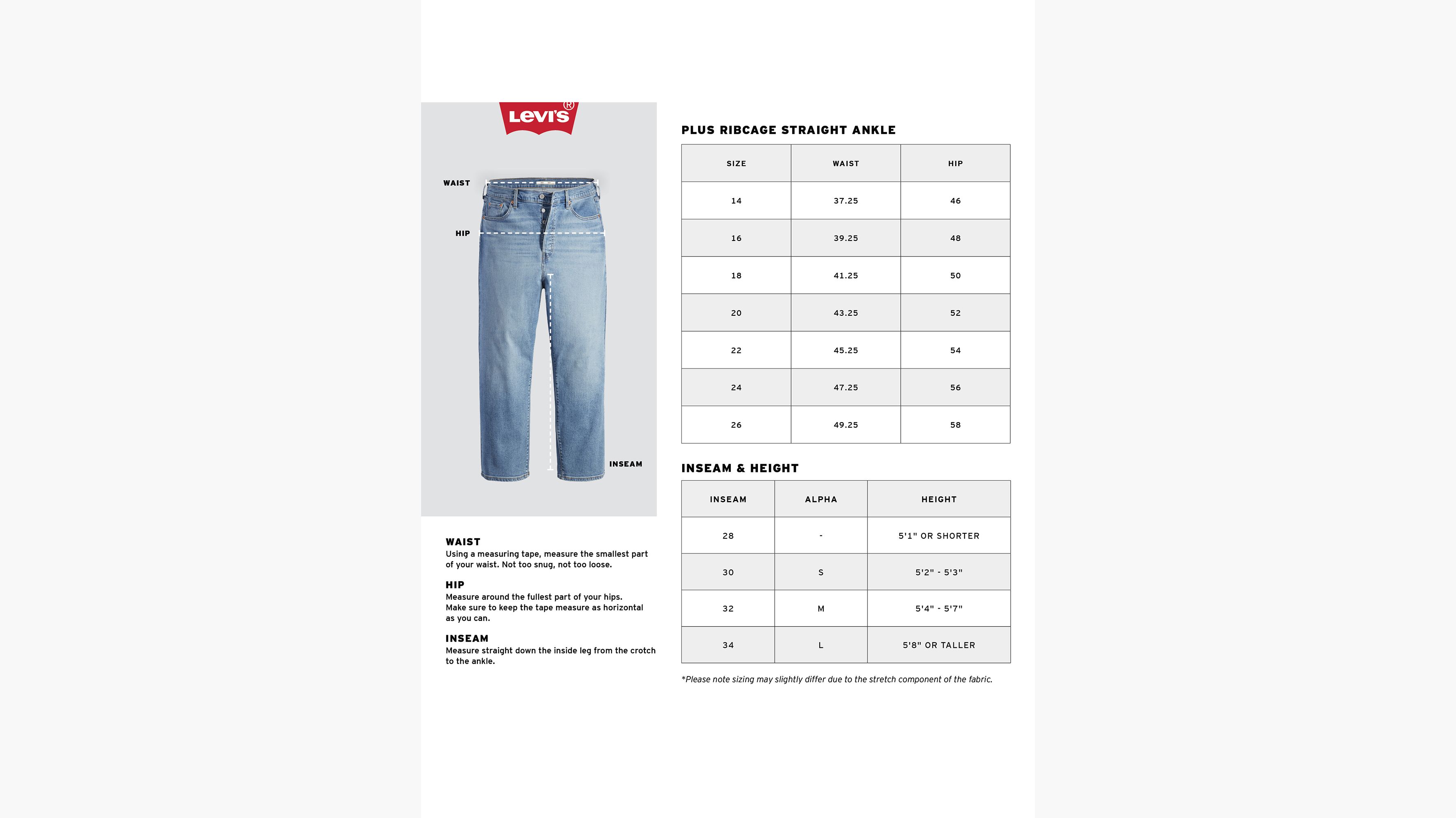 Levi curve best sale size chart