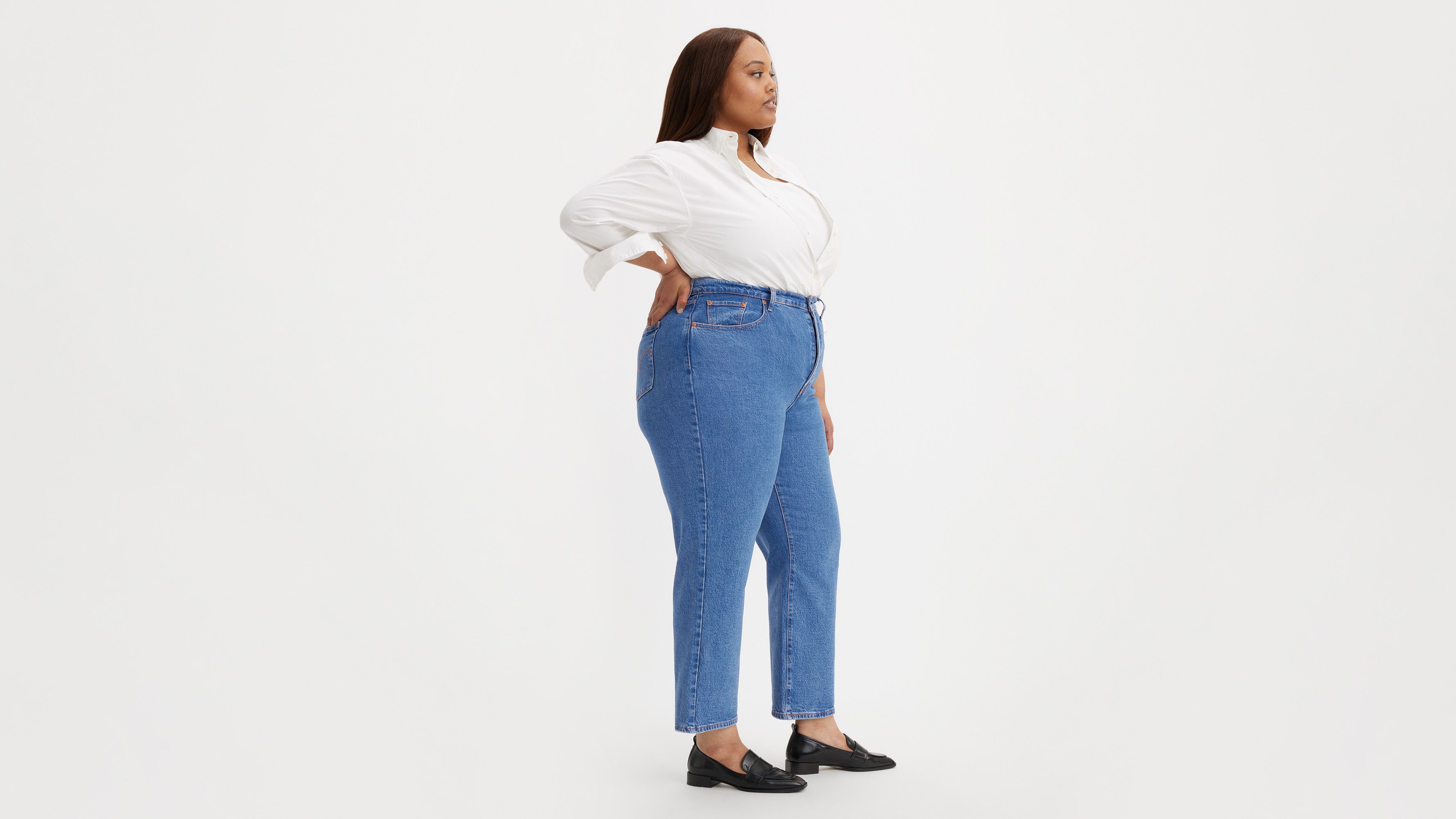 Levis Womens Ribcage Straight Ankle Jeans Plus-Size Water