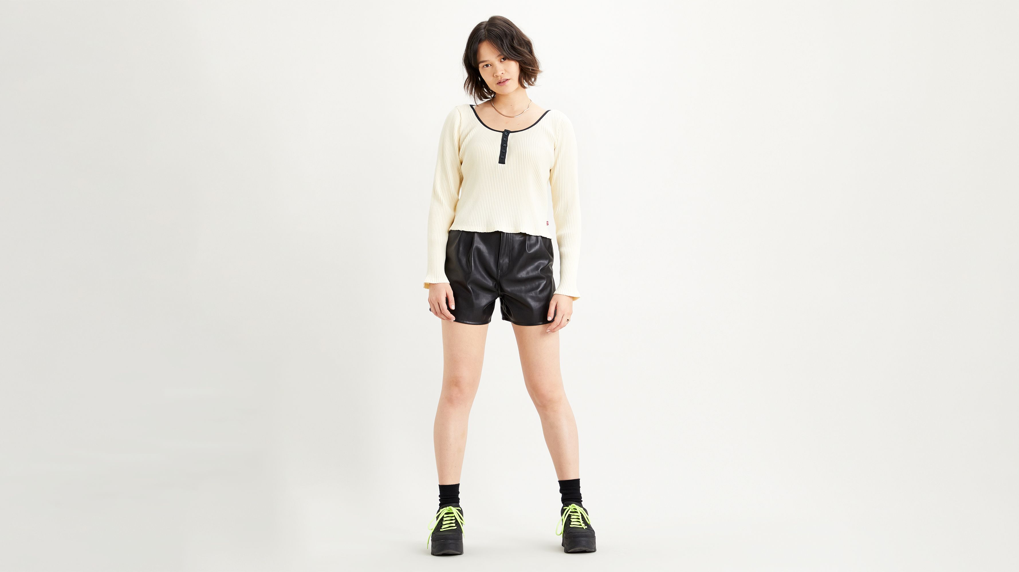 High Rise Faux Leather Womens Shorts 2