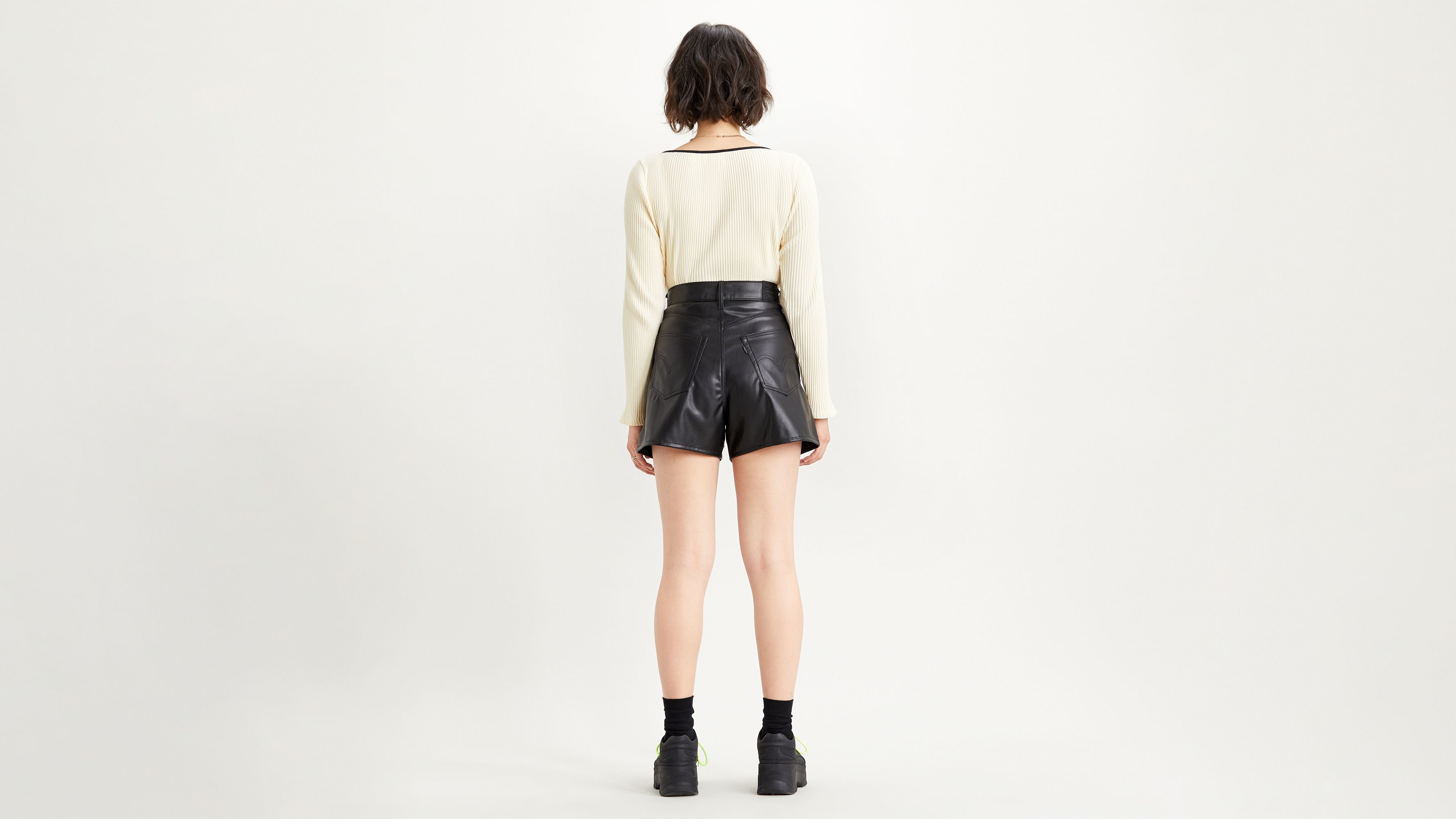 High Rise Faux Leather Womens Shorts 4