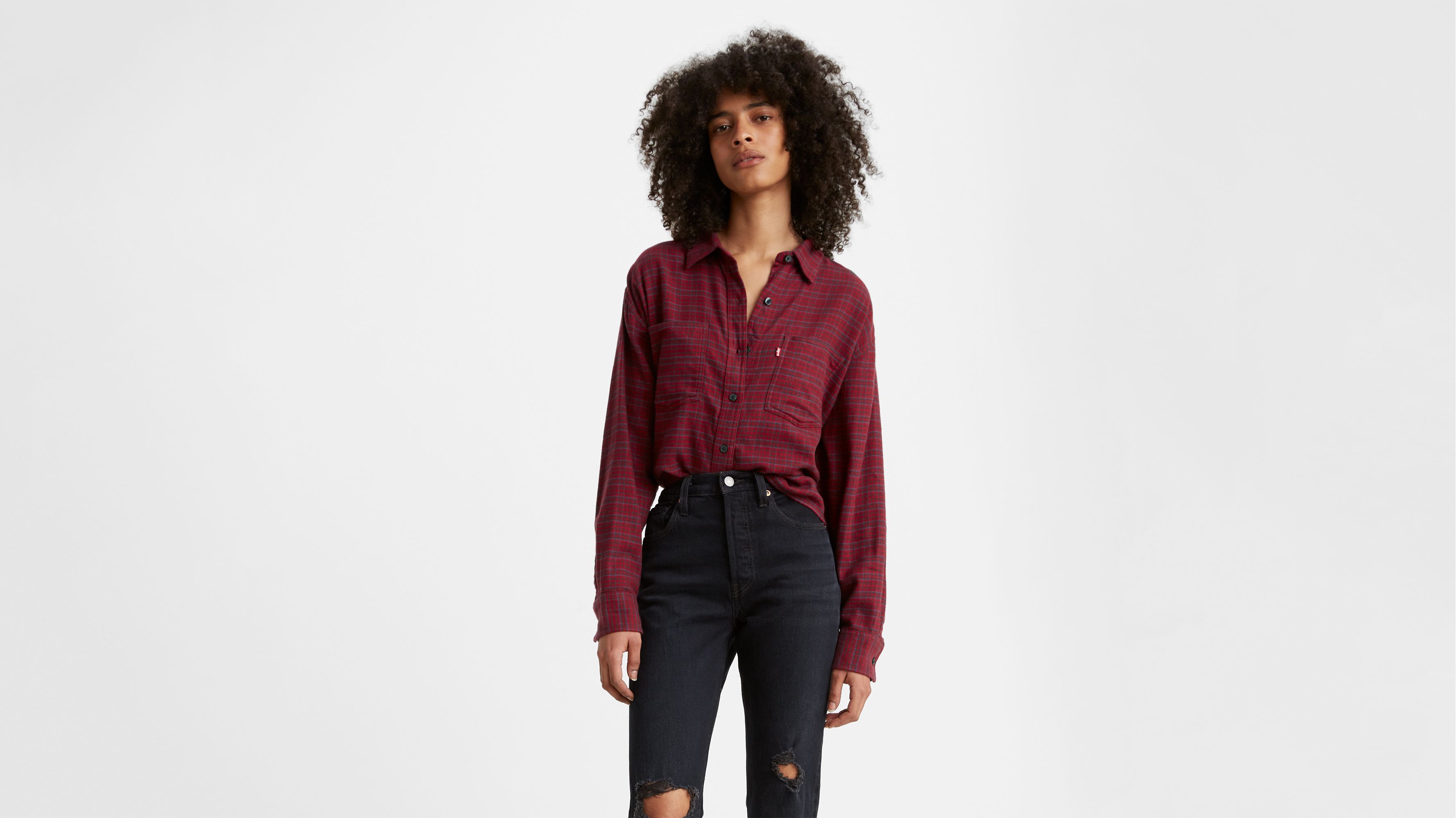 red denim shirt womens