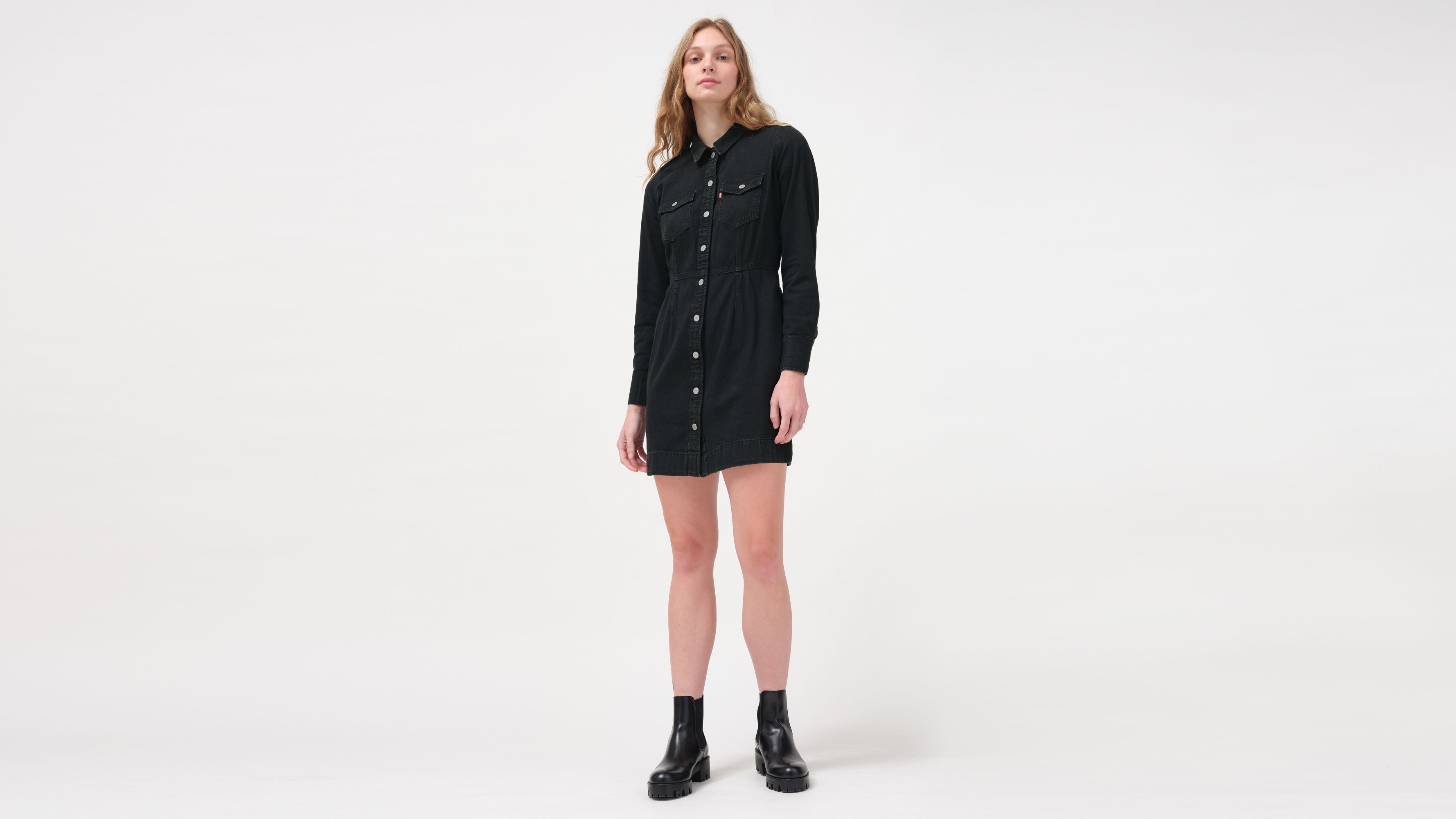 womens black denim dress