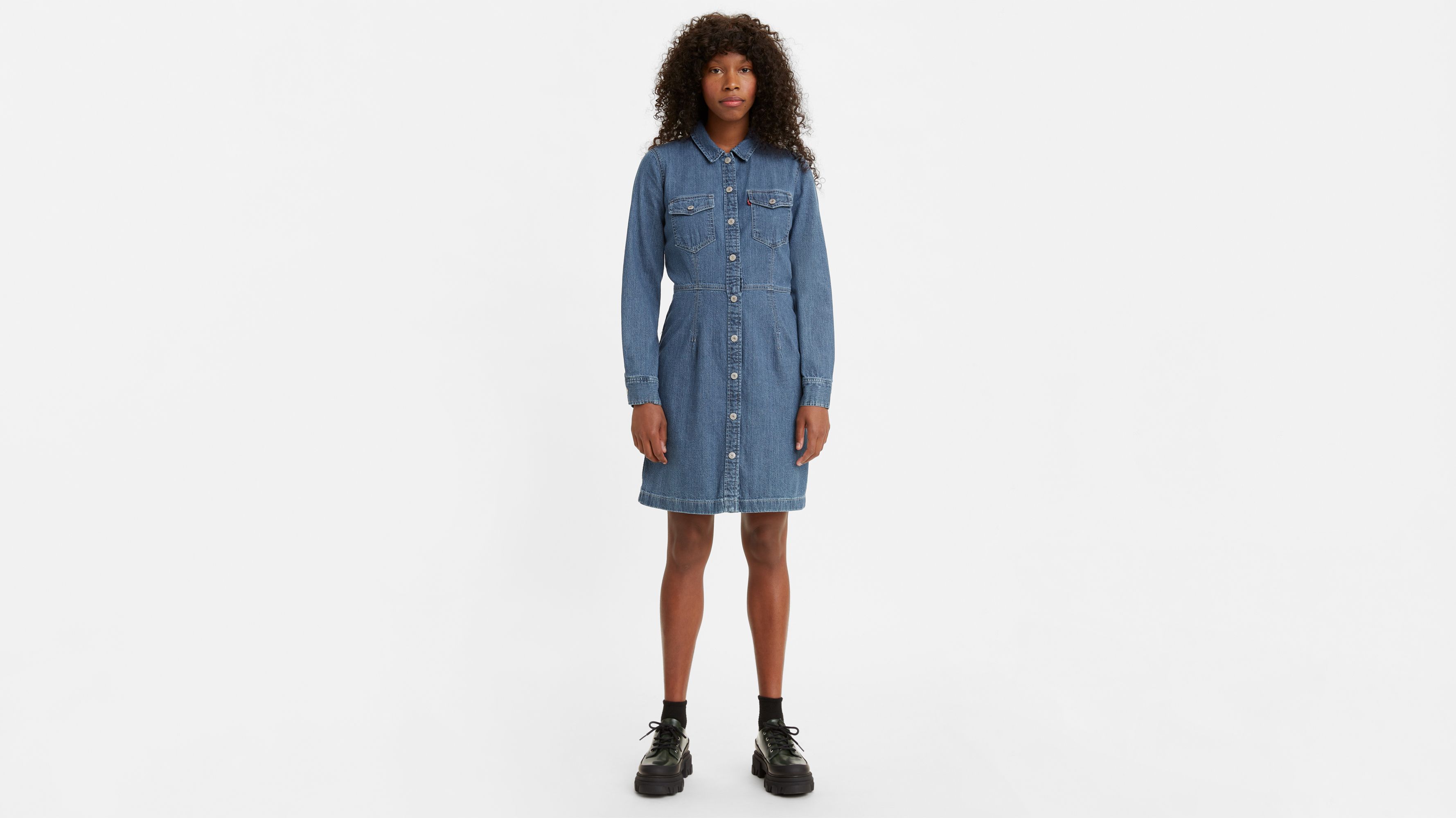 Button down best sale denim overall dress