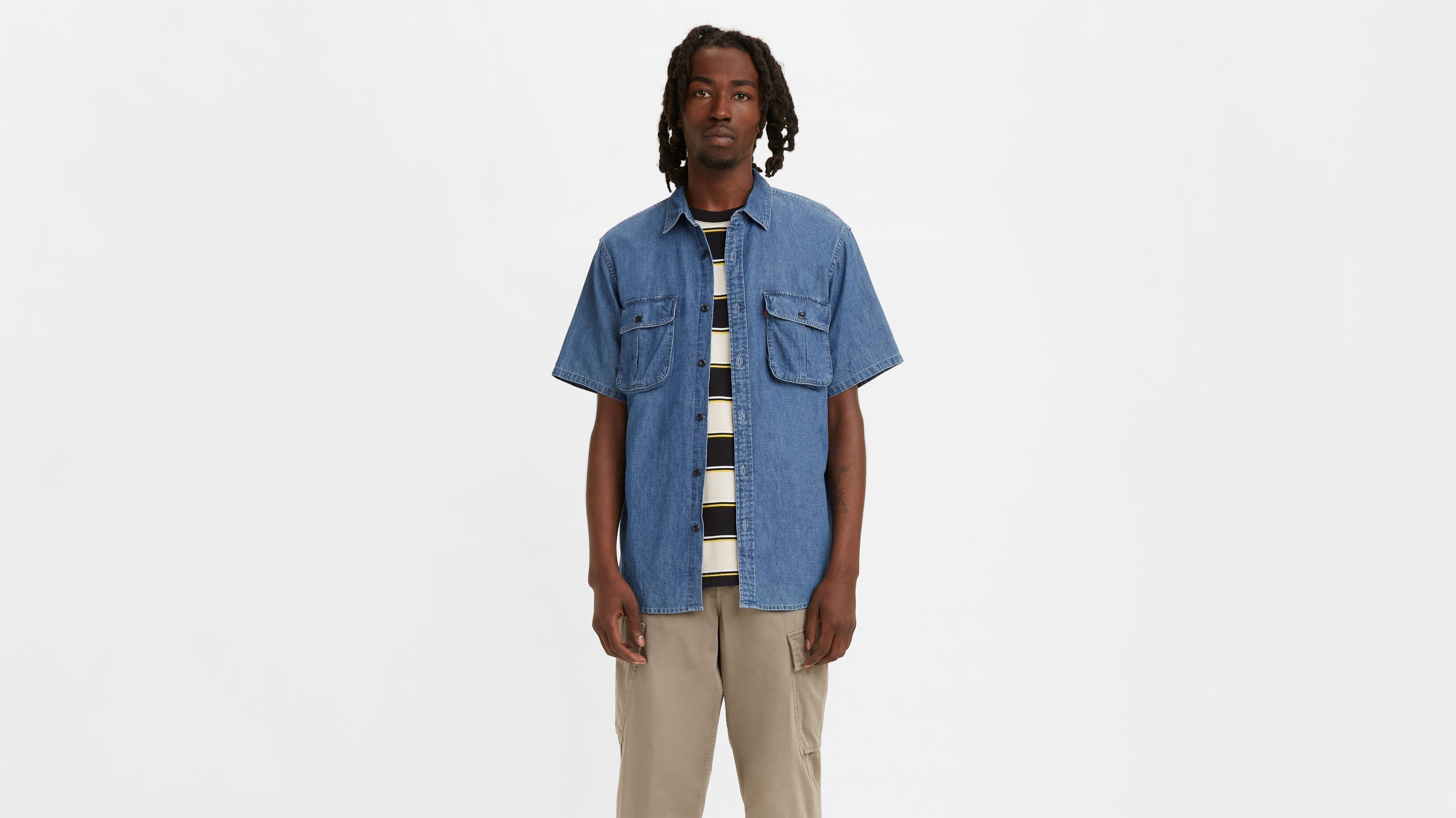 Beige Lightweight Overdyed  Denim Safari Shirt main image 1