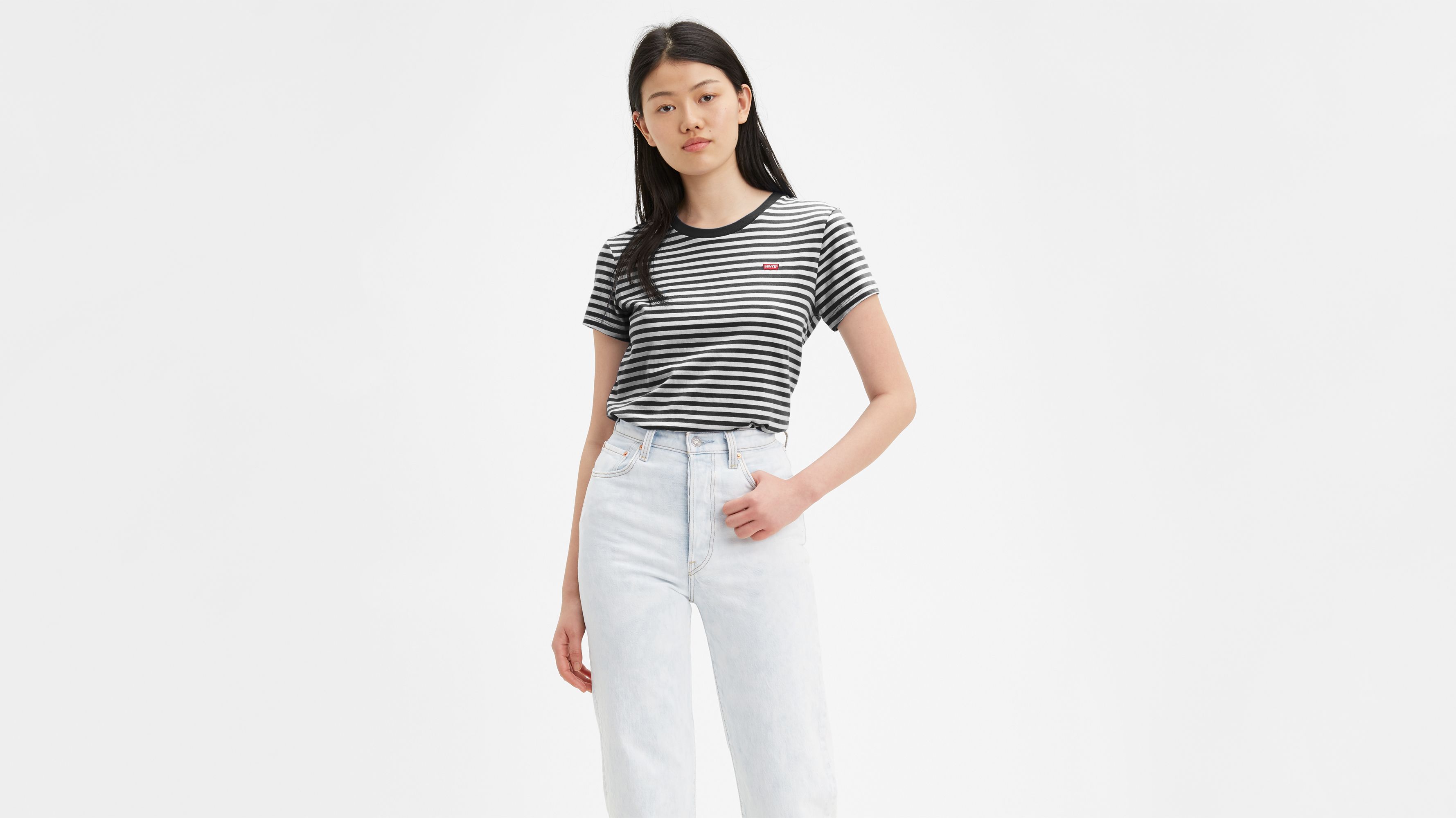 levi's black and white striped t shirt