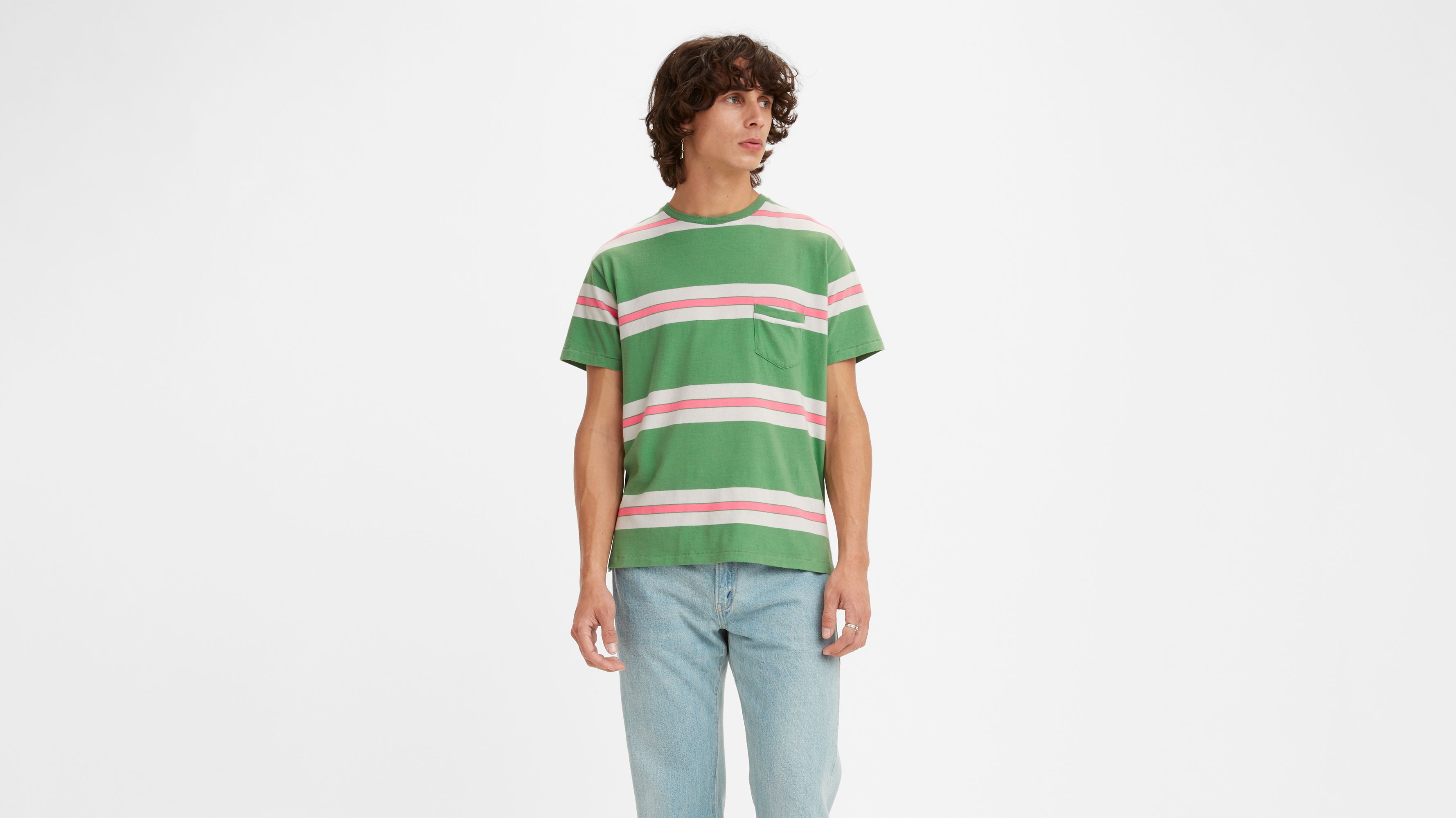 Levi's 1940's Split Hem T-Shirt - Men's - Stripe Blue/Grey S