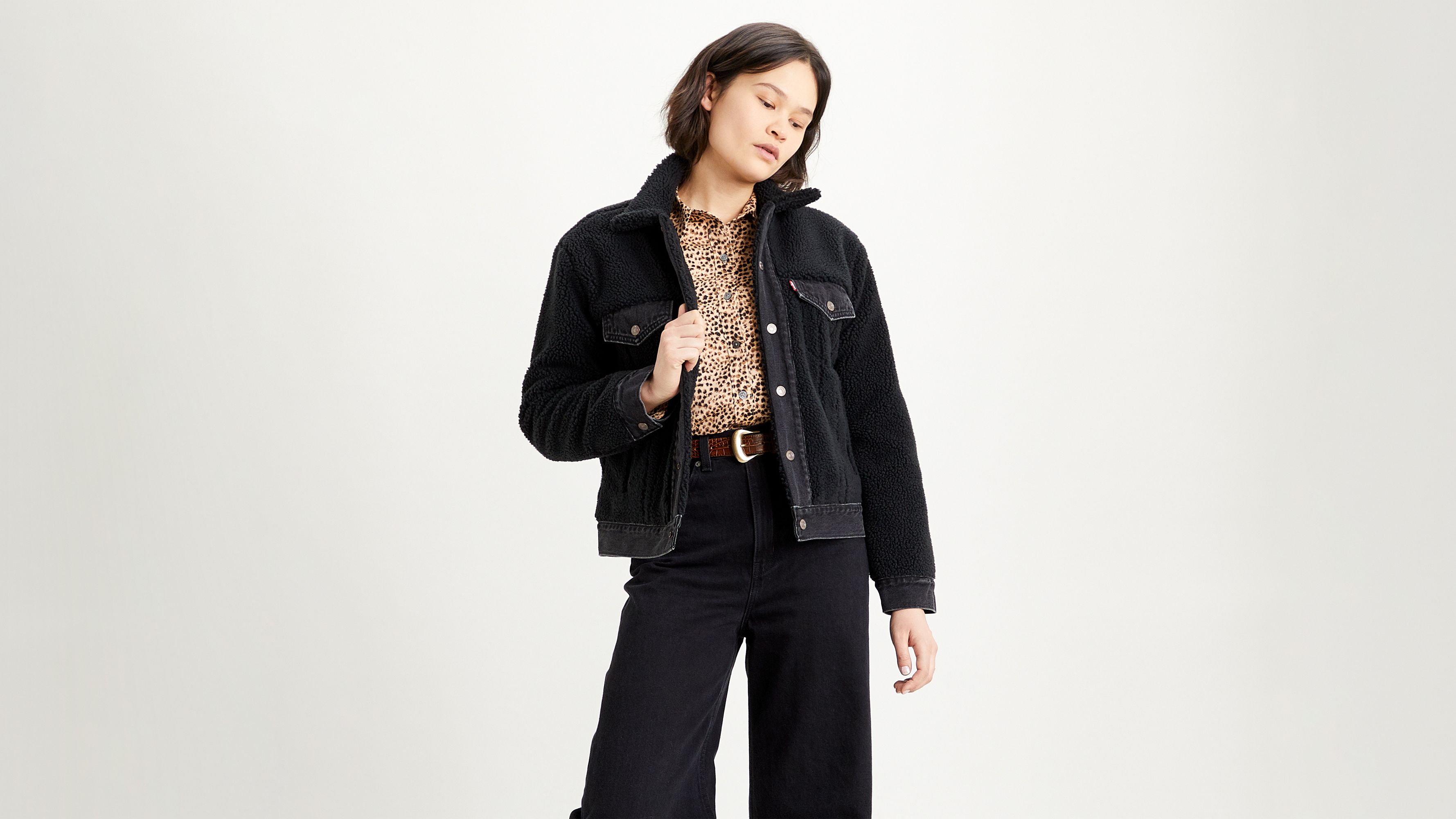 levi's ex boyfriend sherpa trucker jacket black