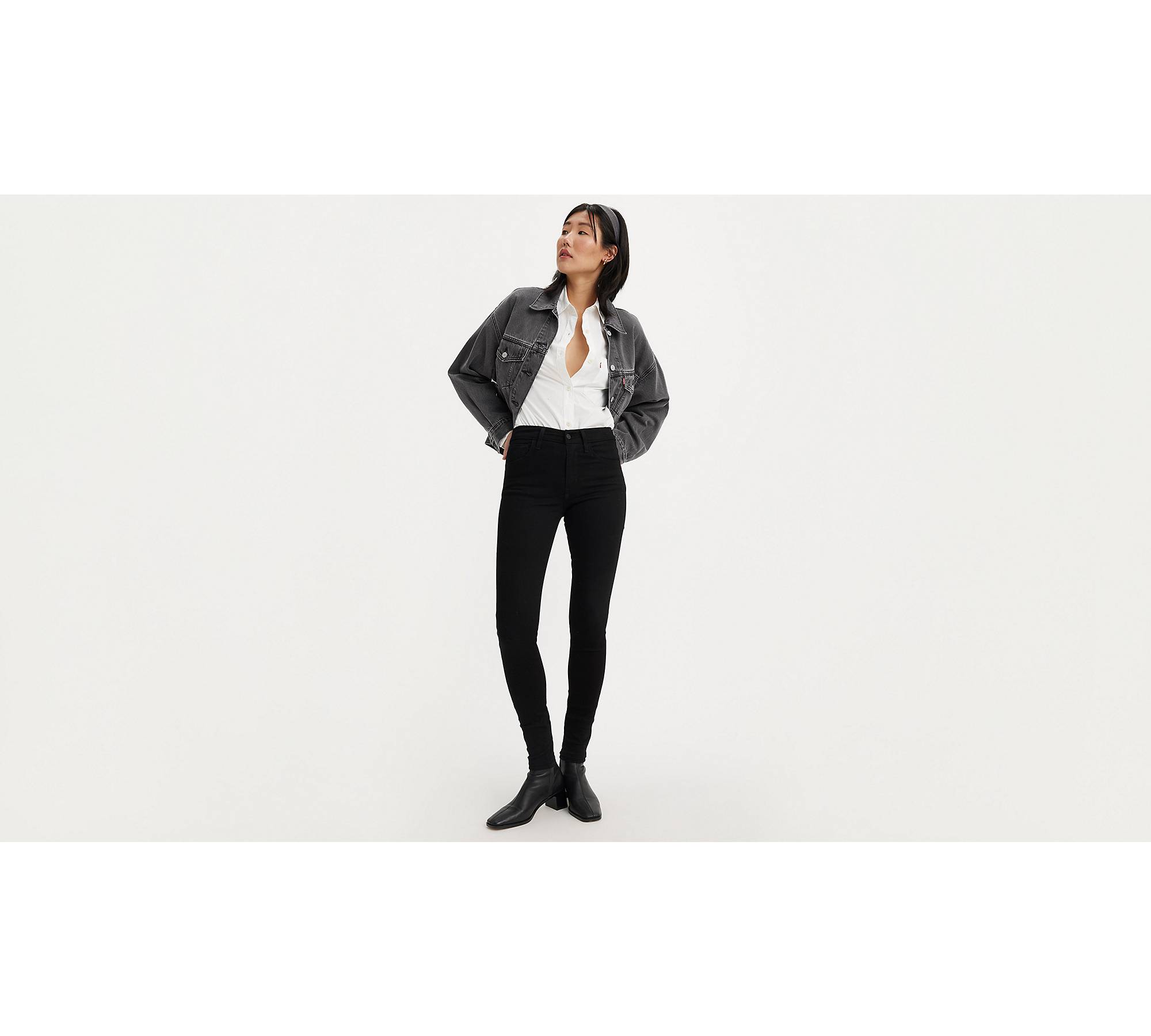  Women's Sequin Side Stripe Black Skinny Jeans High