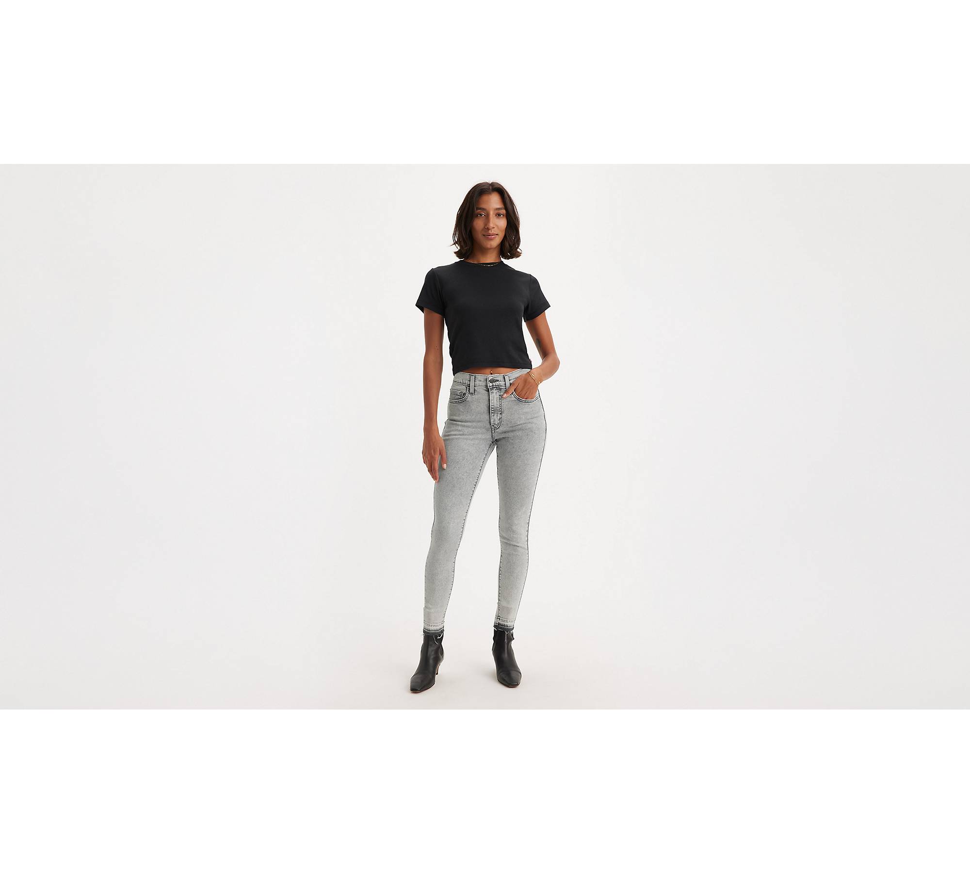 Buy MISS CHASE Dark Grey Womens Skinny Fit High Rise Solid