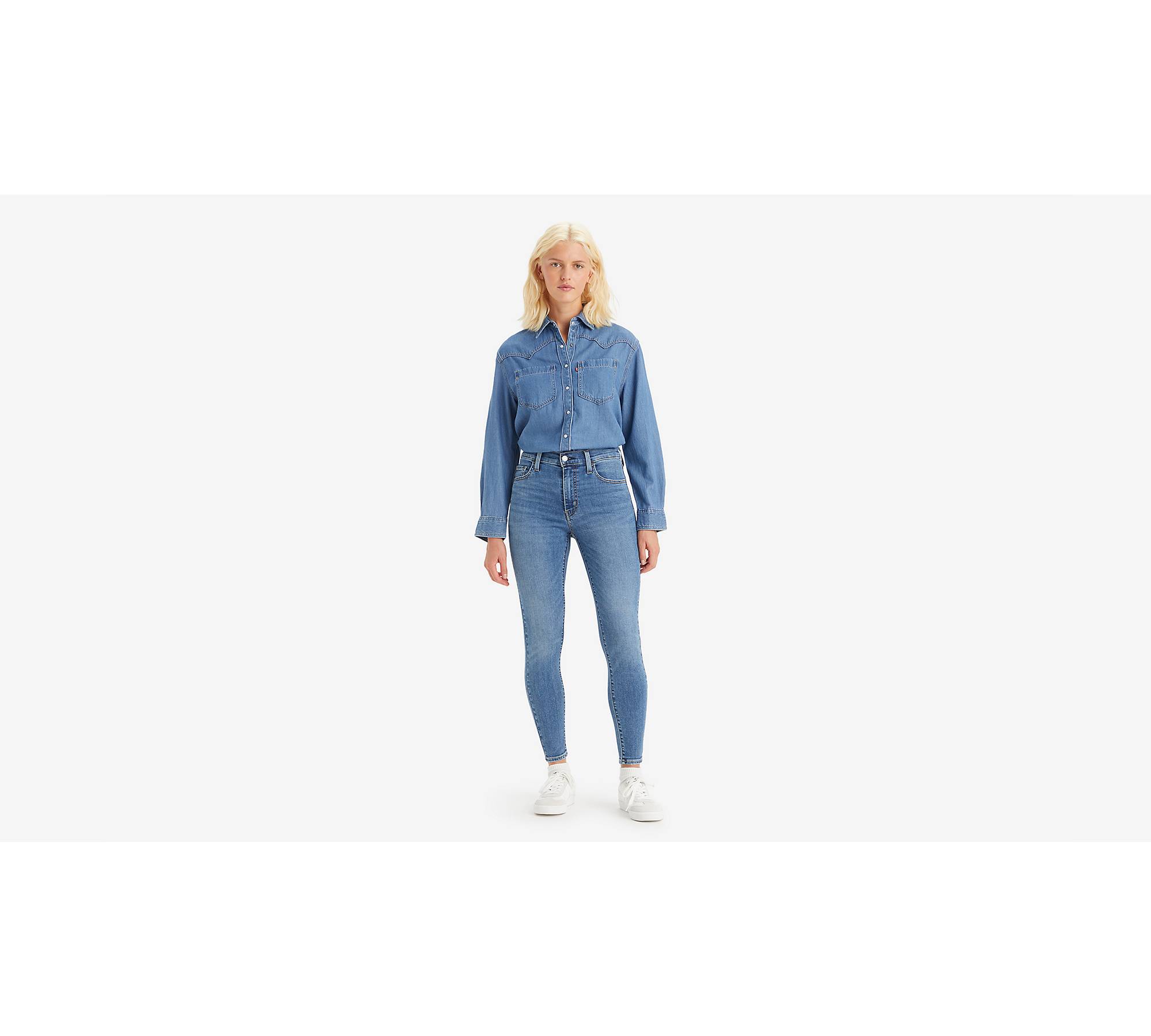 Straight Fit Extra high waist Jeans, Medium Blue