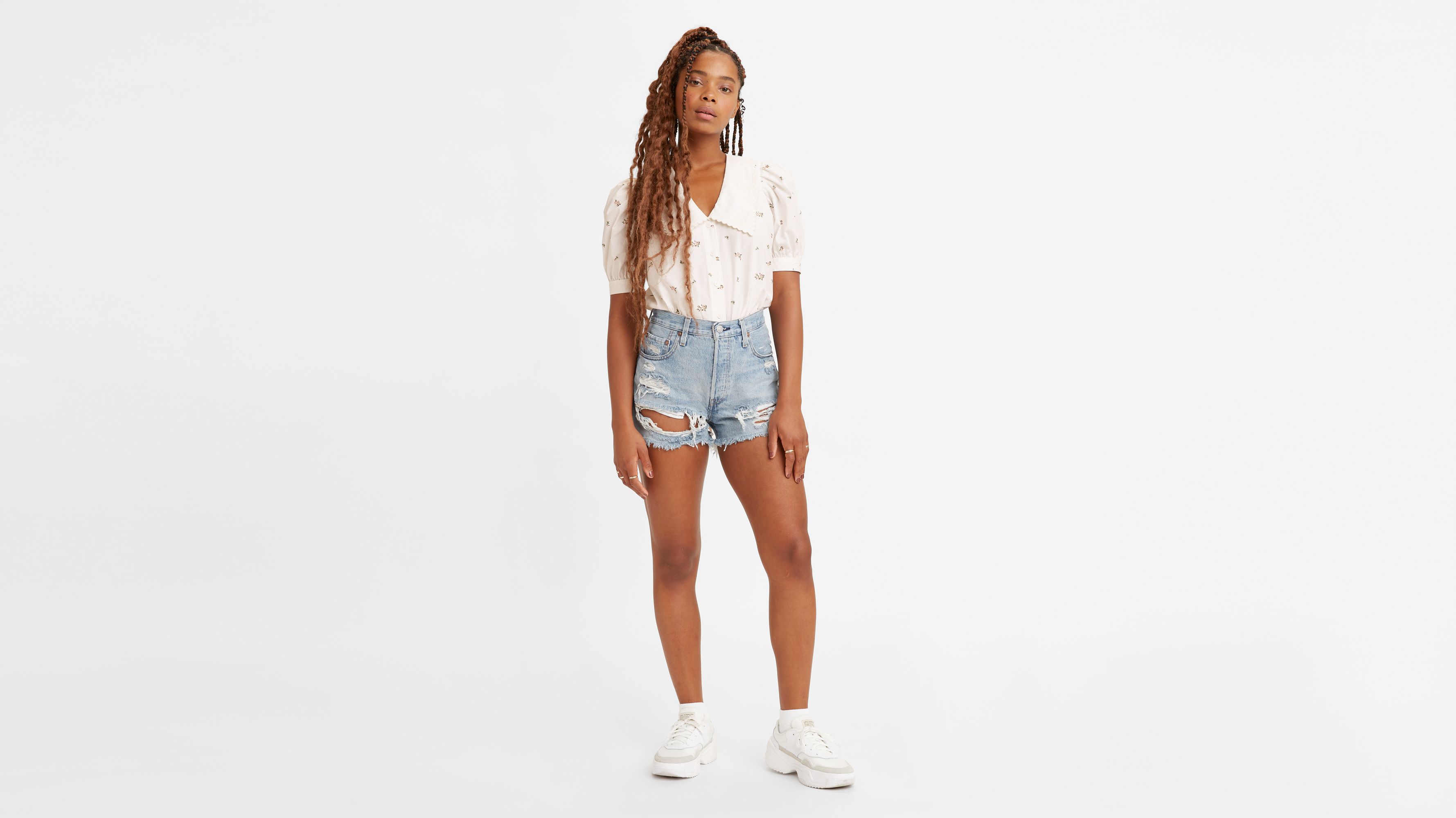 Levi's 501 high shop rise shorts white