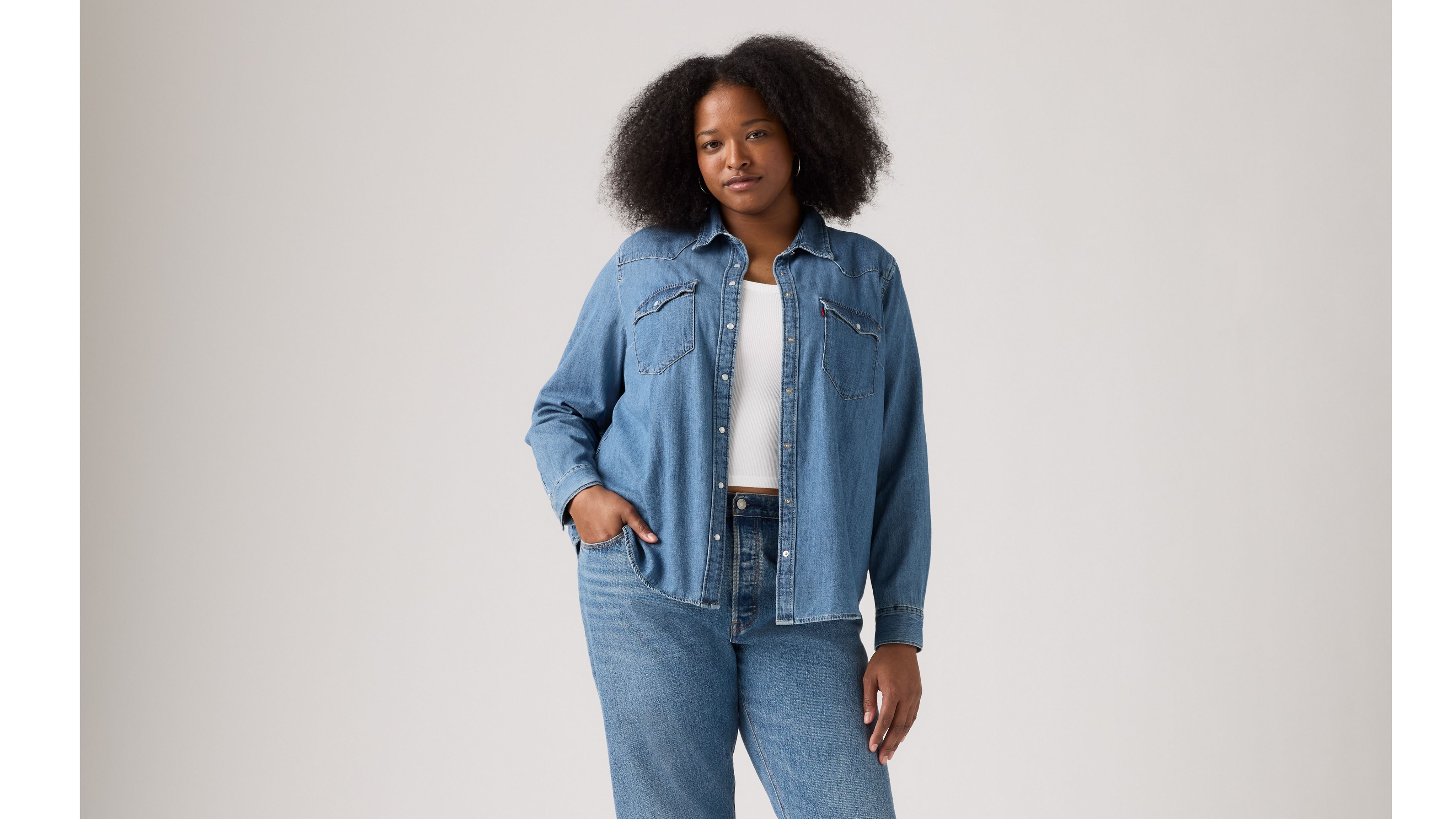 Levi's Levis Trendy Plus Size Essential Western Cotton Shirt