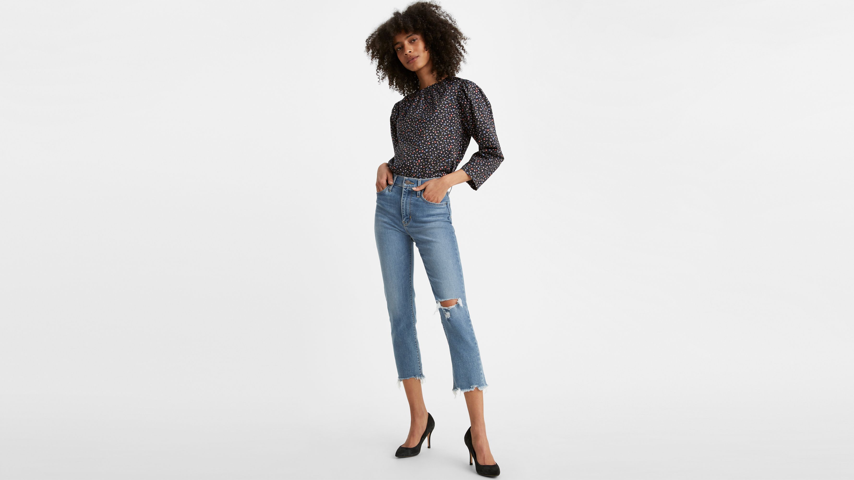 levi's 724 straight crop indigo pixel