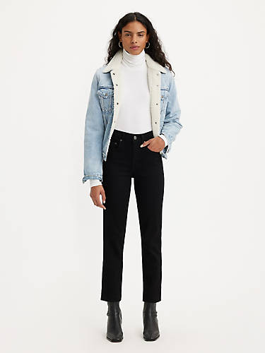 리바이스 Levi 724 High Rise Slim Straight Cropped Womens Jeans,Soft Black