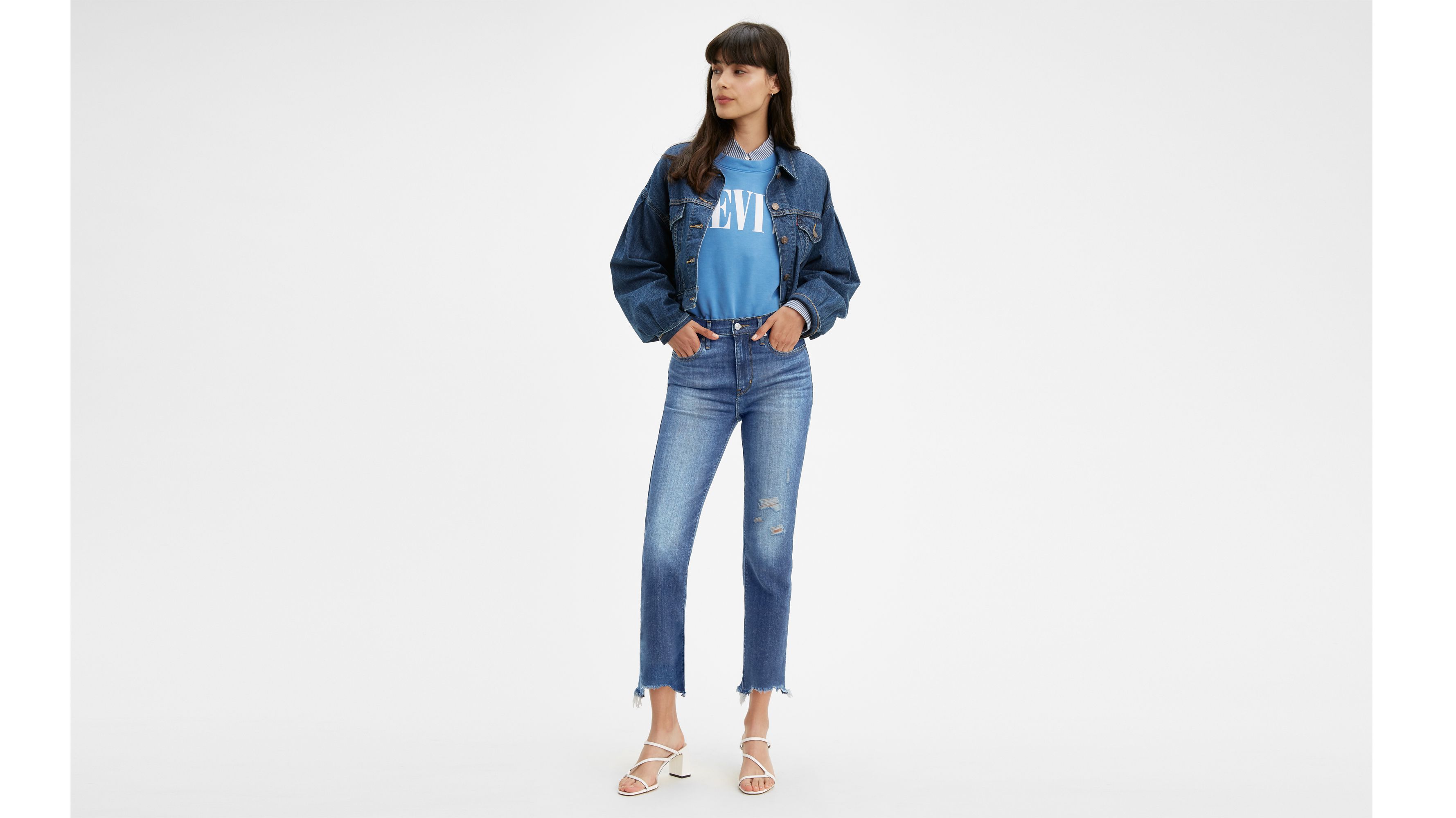 Levi's® 724 High Rise Destructed Cropped Straight Jeans