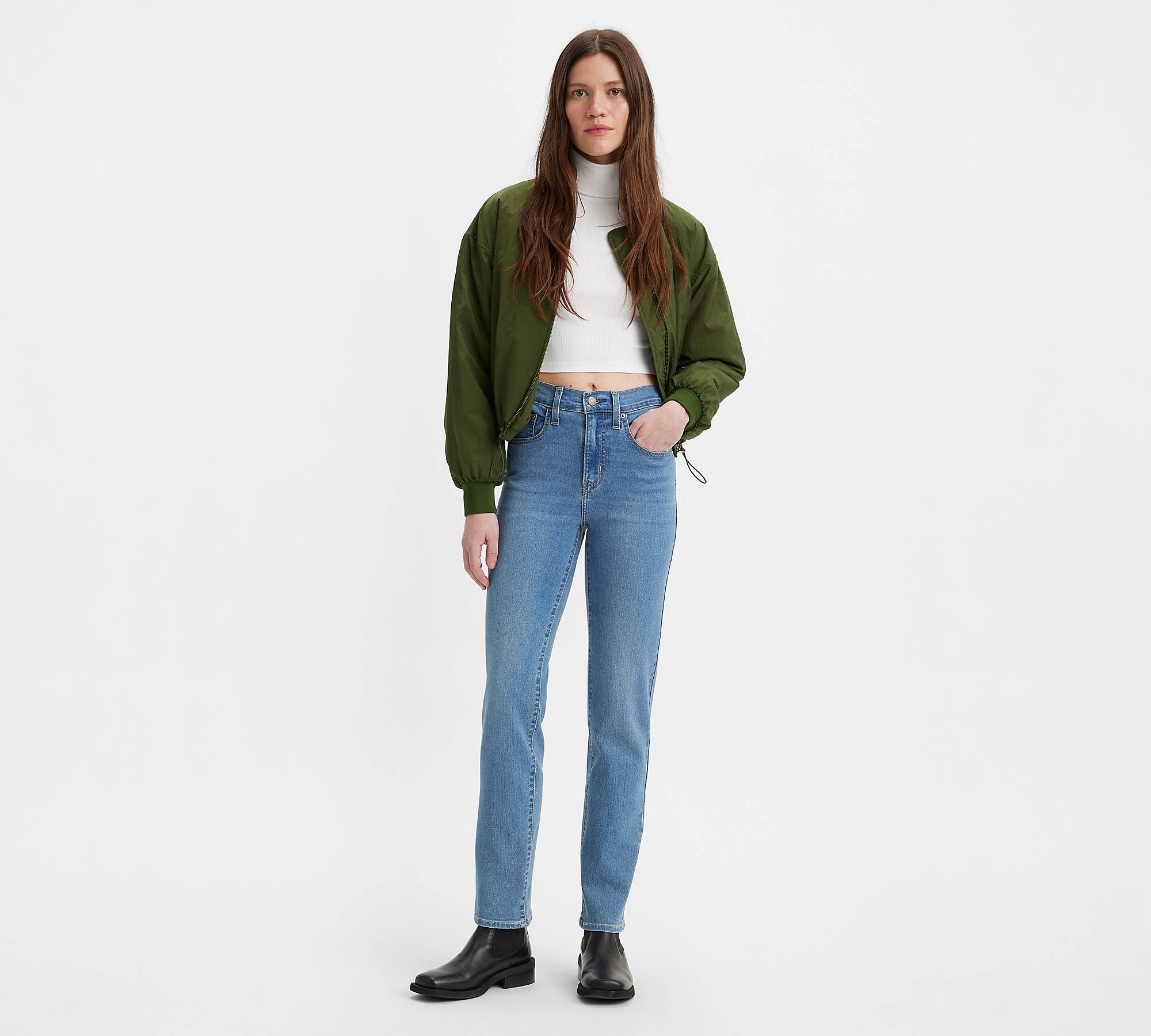 724™ High Rise Straight Crop Jeans - Blue | Levi's® RO