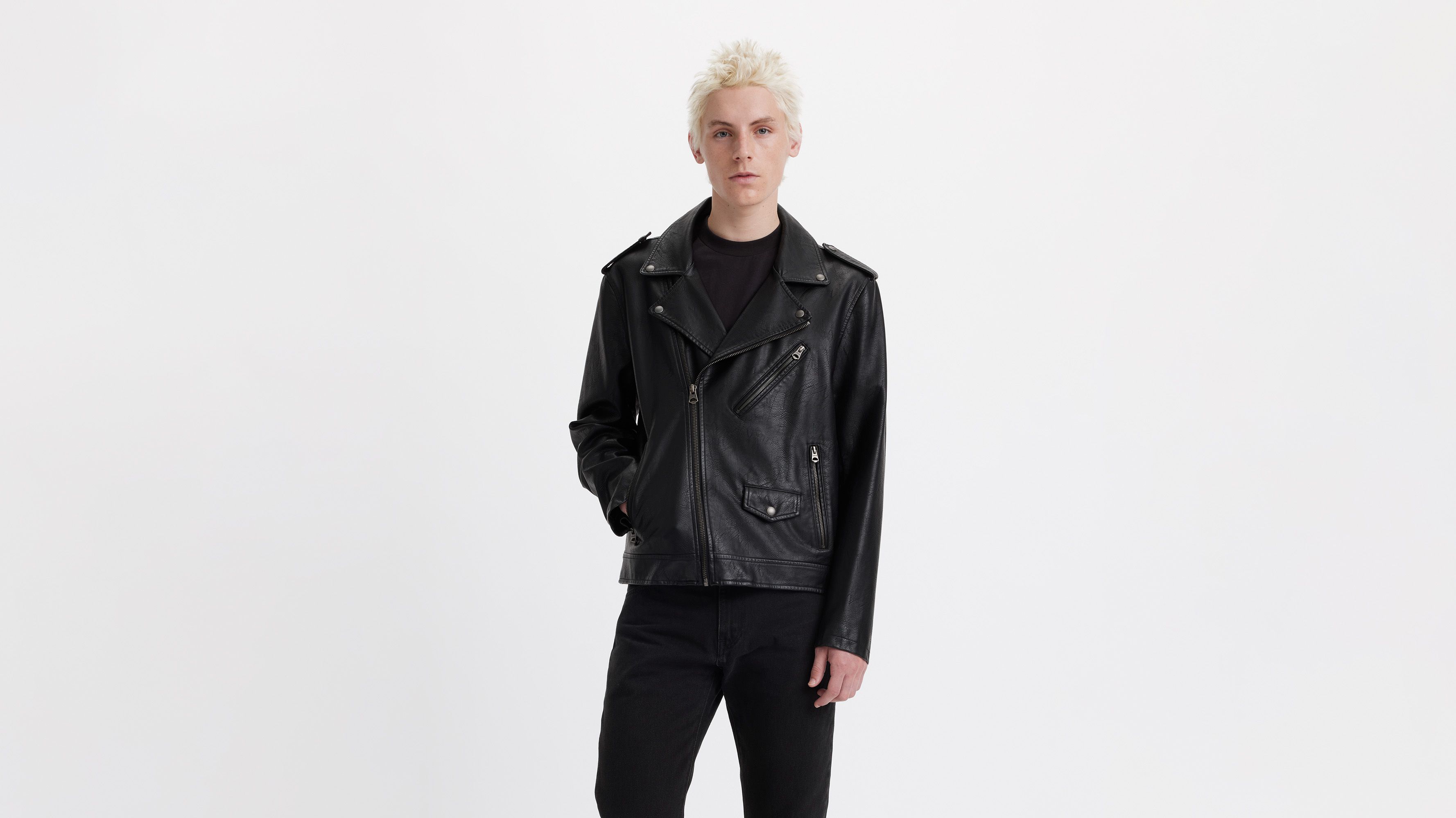 Zara - Leather Biker Jacket - Black - Men