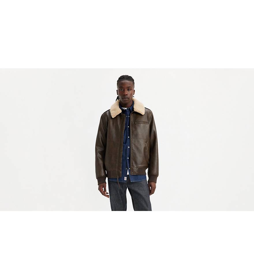 Levi's Mens Faux Leather Aviator Bomber Jacket - Brown - Small