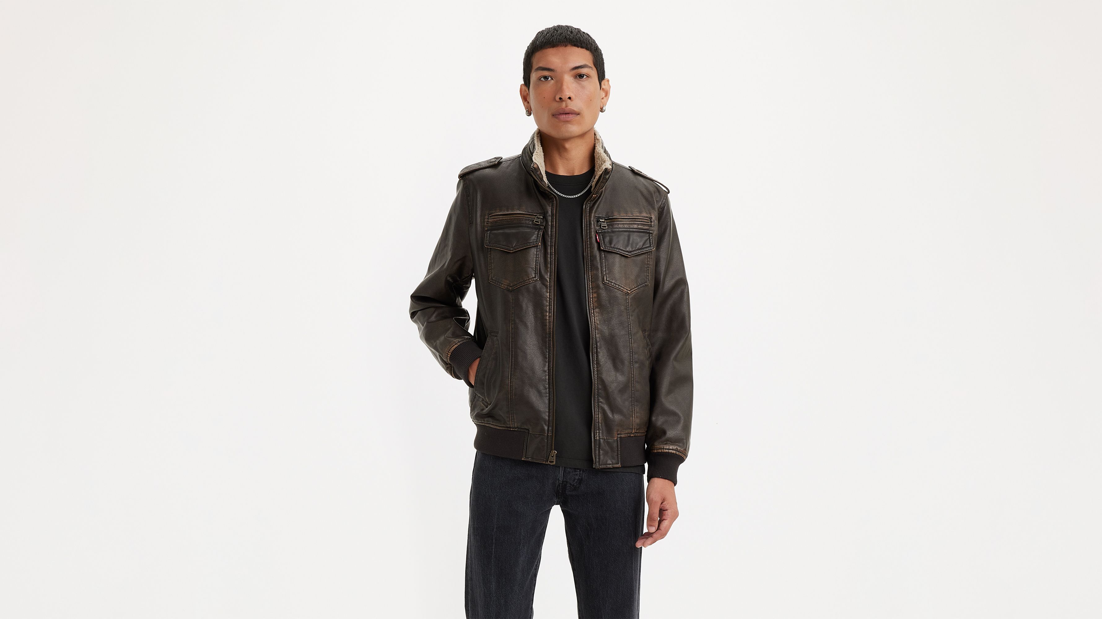 Levi leather store jacket with fur