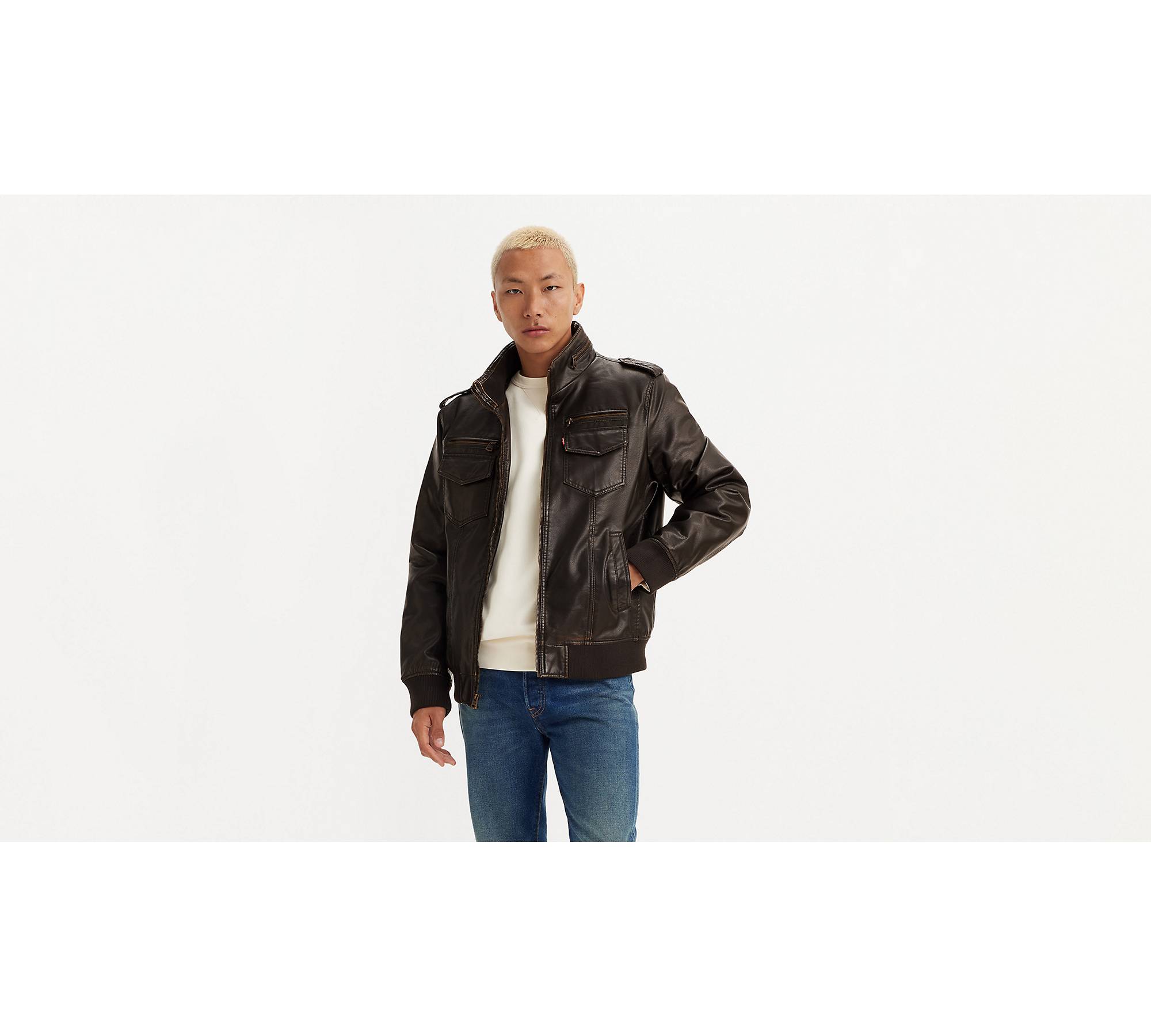 Faux Leather Aviator Bomber Jacket - Brown | Levi's® US