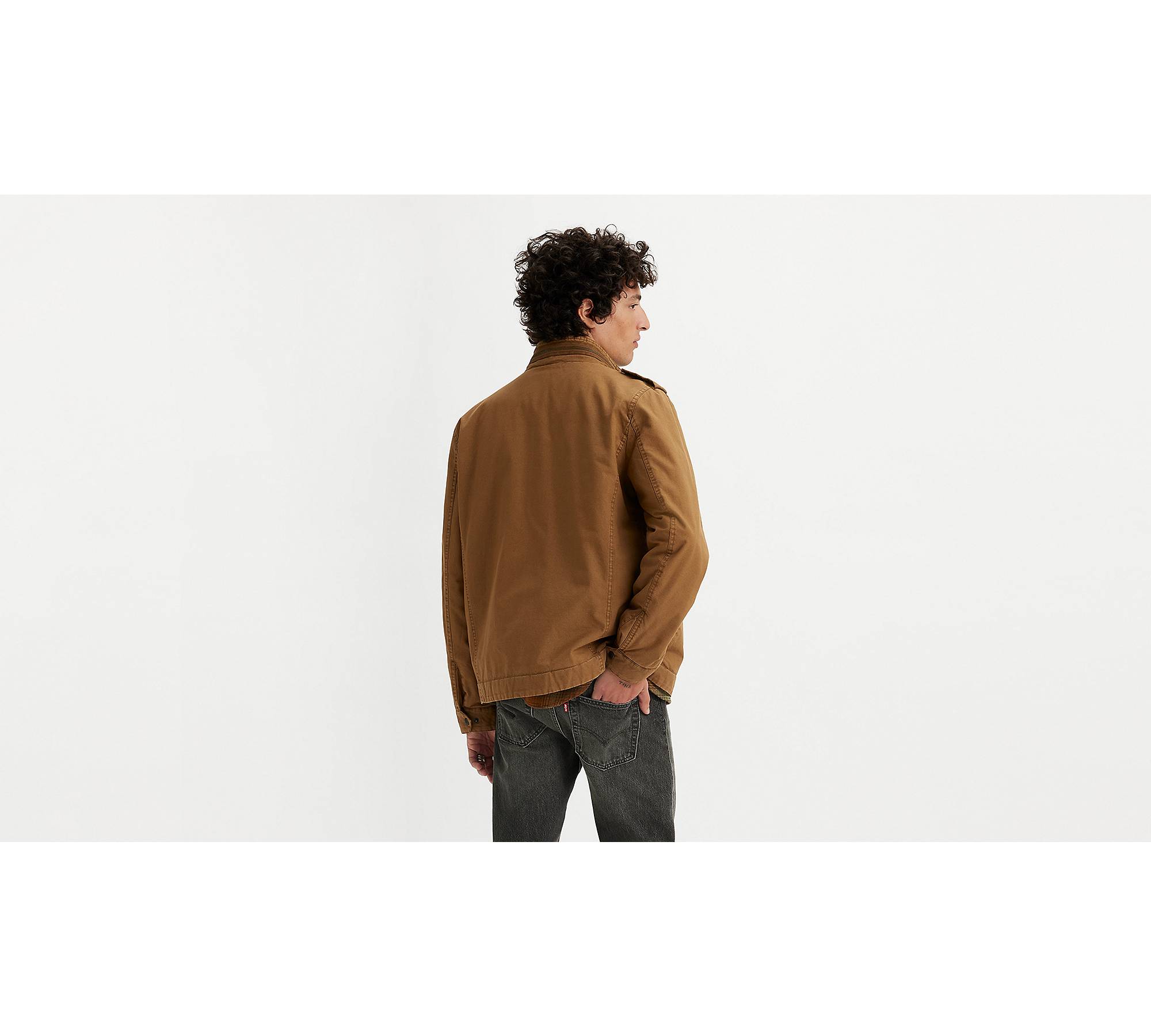 Levi's Men's Washed Cotton Military Jacket, Worker Brown, Large