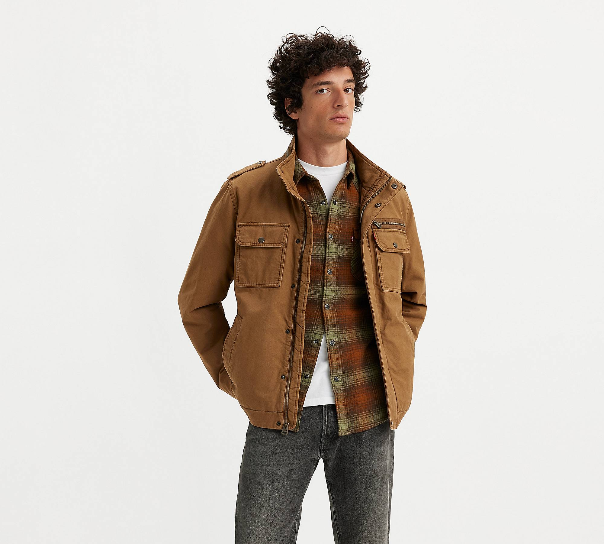 Cotton Military Jacket - Brown