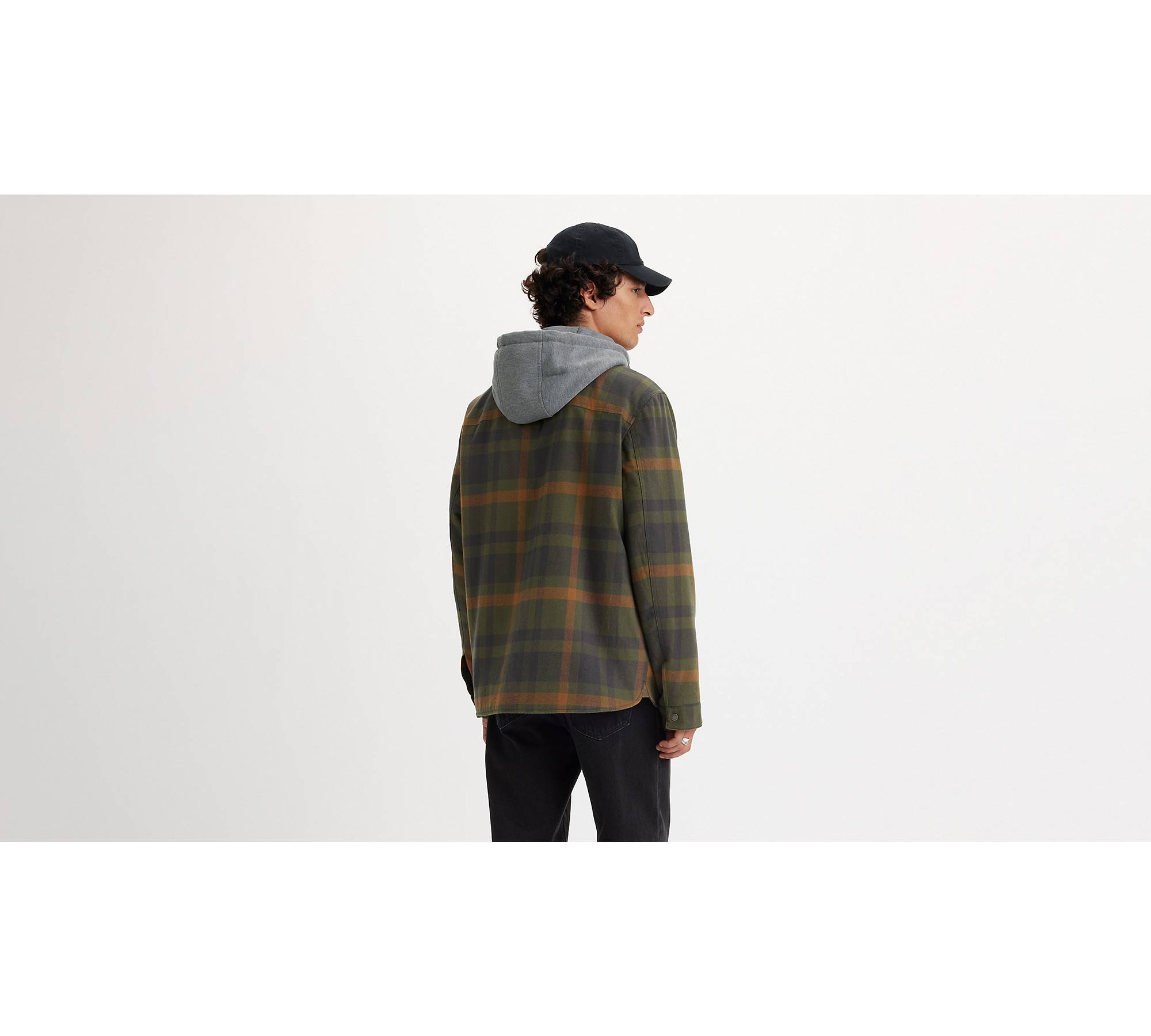 Cotton Plaid Sherpa Lined Fleece Hoodie Jacket - Multi-color