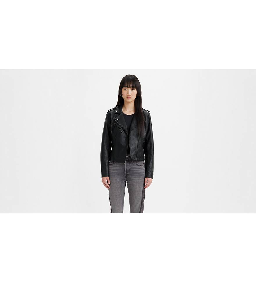 Black Cropped puffer jacket in leatherette - Buy Online
