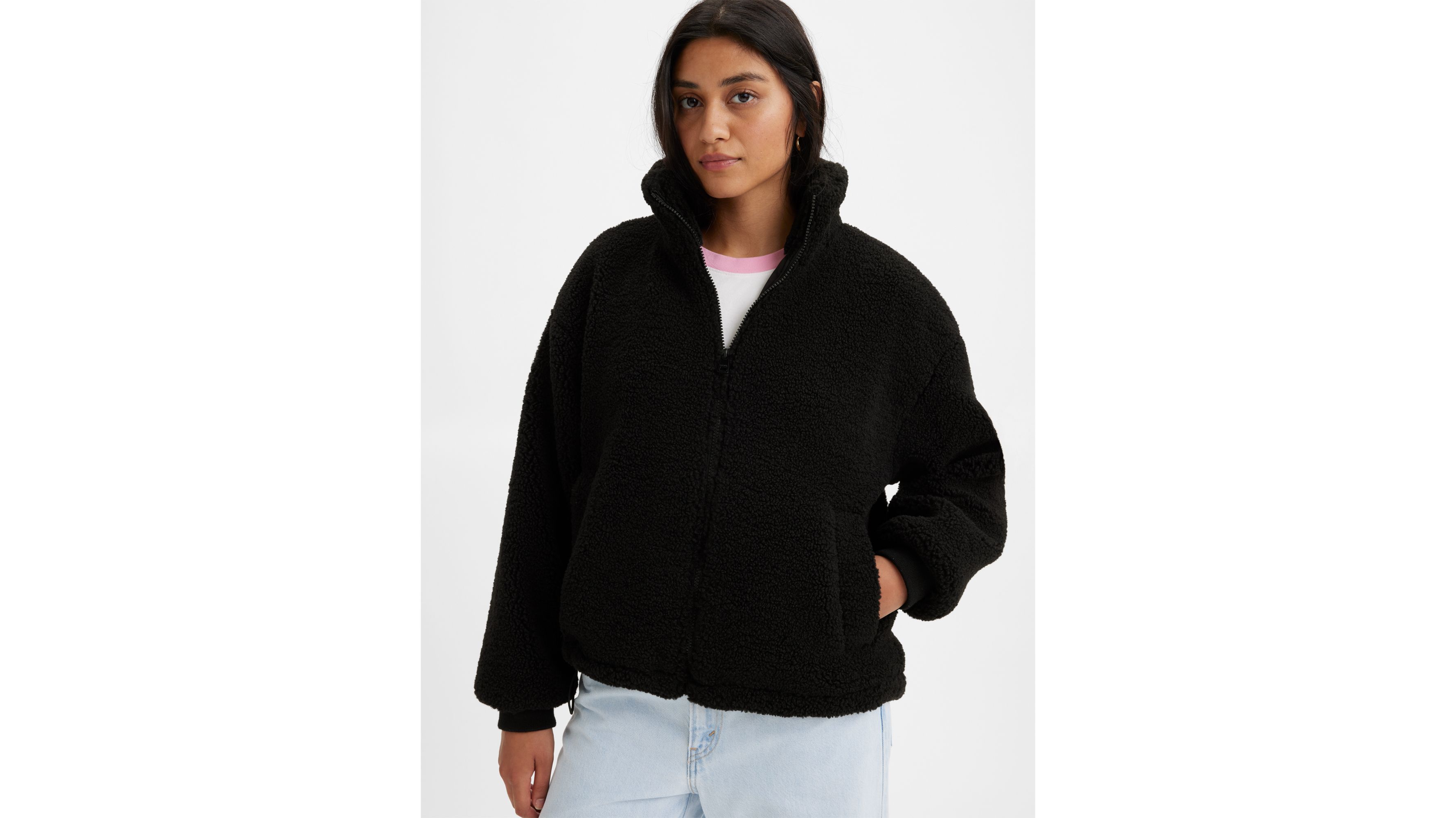 Teddy Fleece Sports Jacket - Black - Ladies