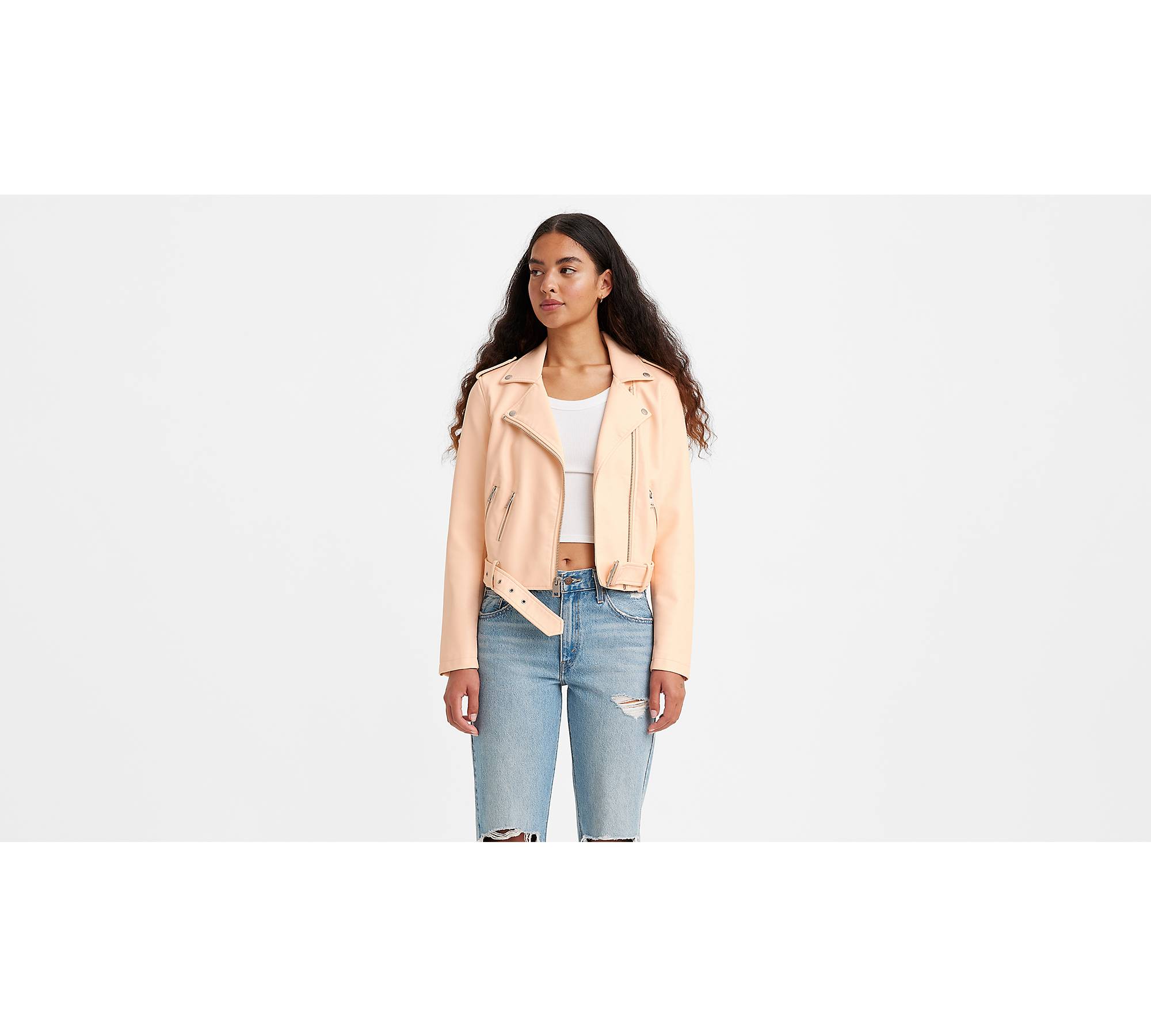 Levi's Belted Faux Leather Moto Jacket - Women's - Peach M