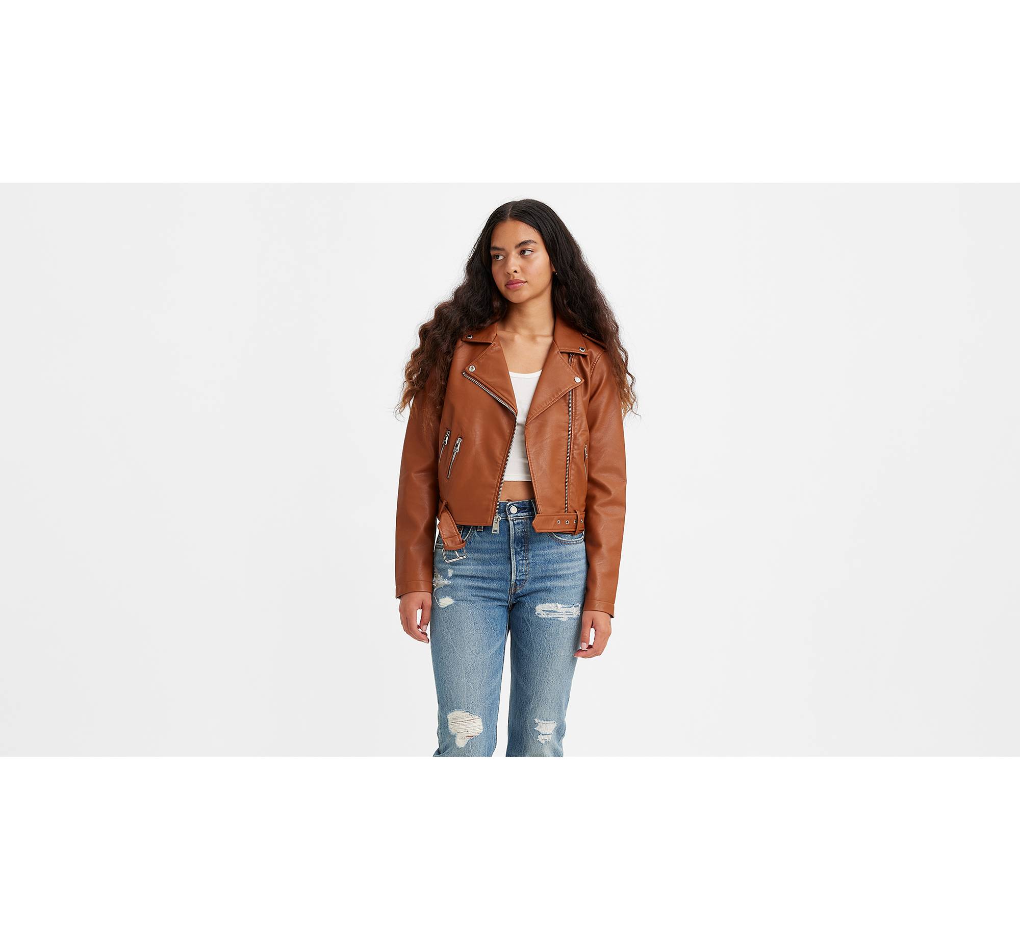 Belted Faux Leather Moto Jacket 1
