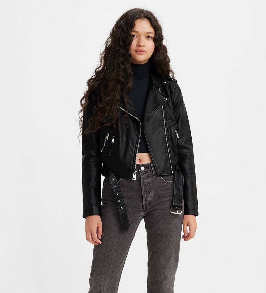 Belted Faux Leather Moto Jacket 1