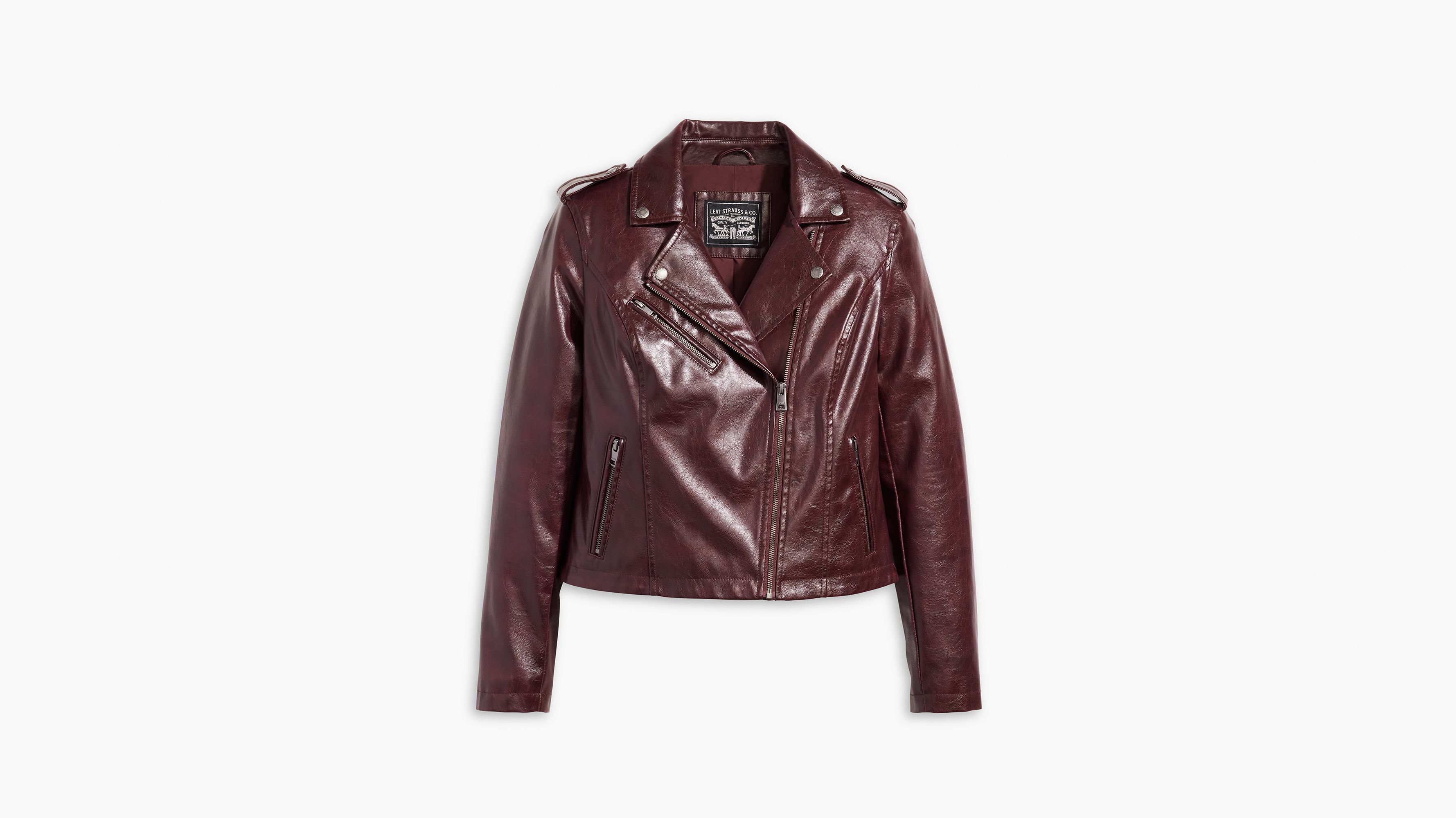 Faux Leather Moto Jacket - Red