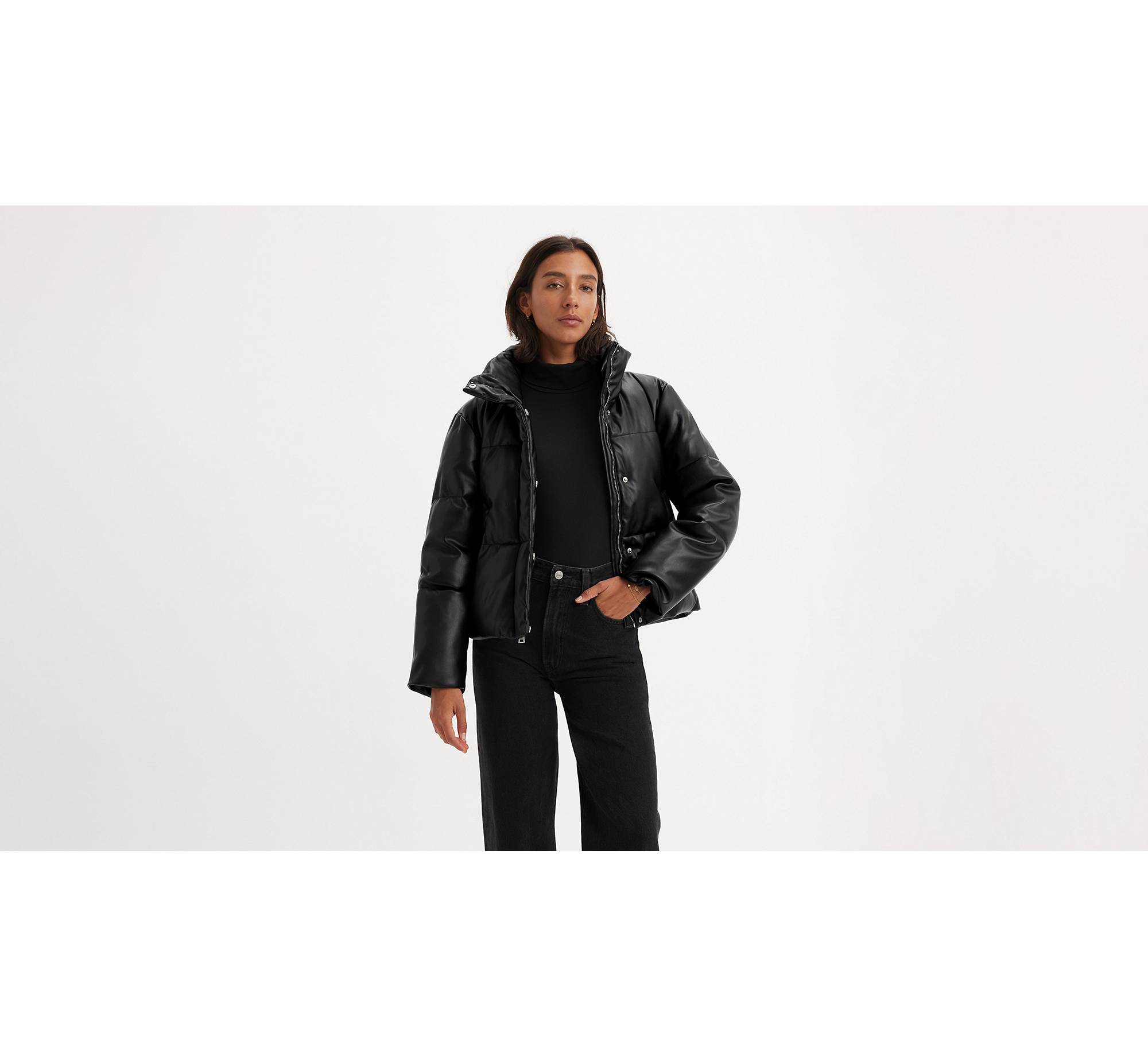 Faux Leather Puffer Jacket - Brown | Levi's® CA