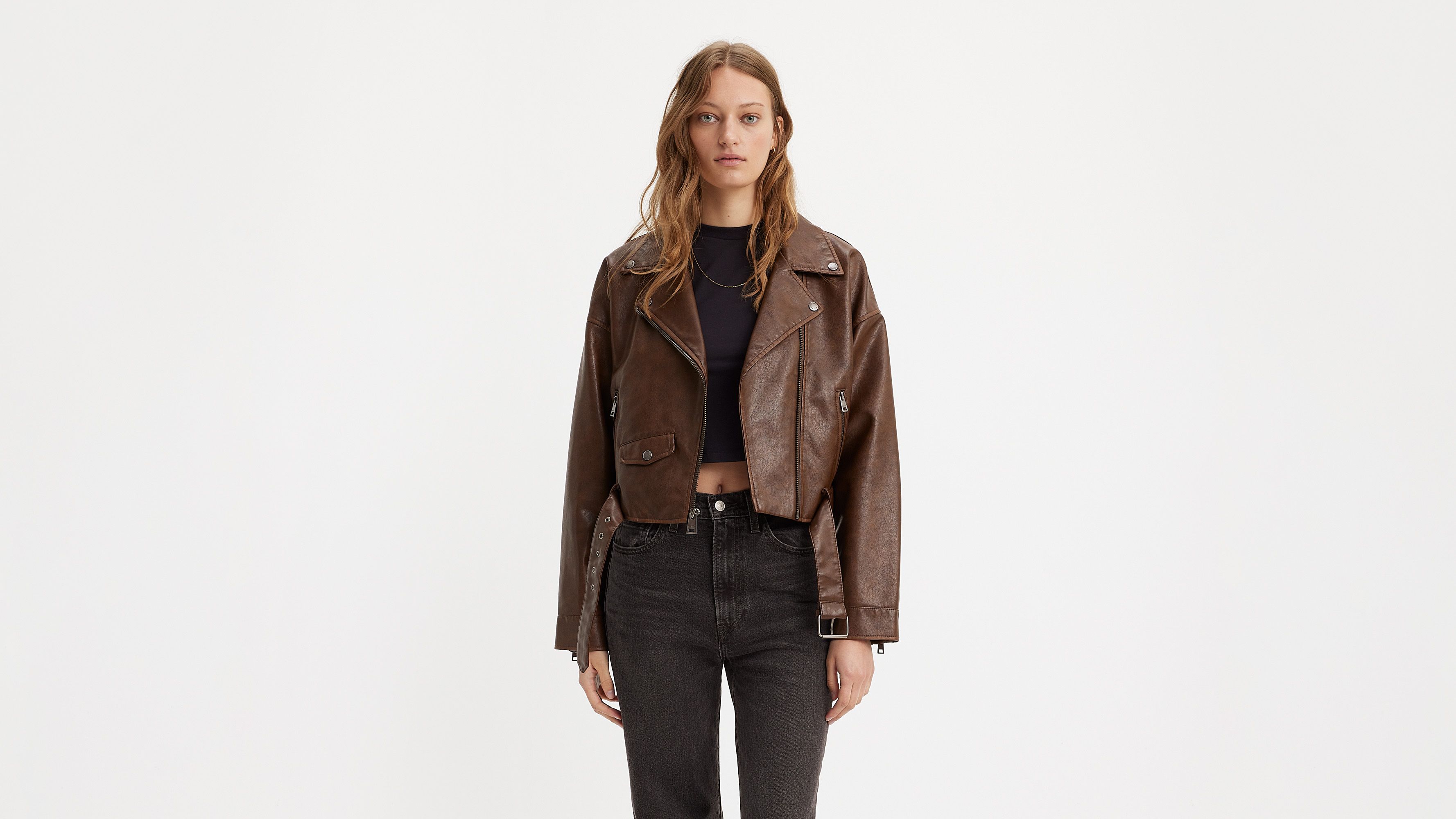 Belted Crop Moto Jacket - Brown | Levi's® US