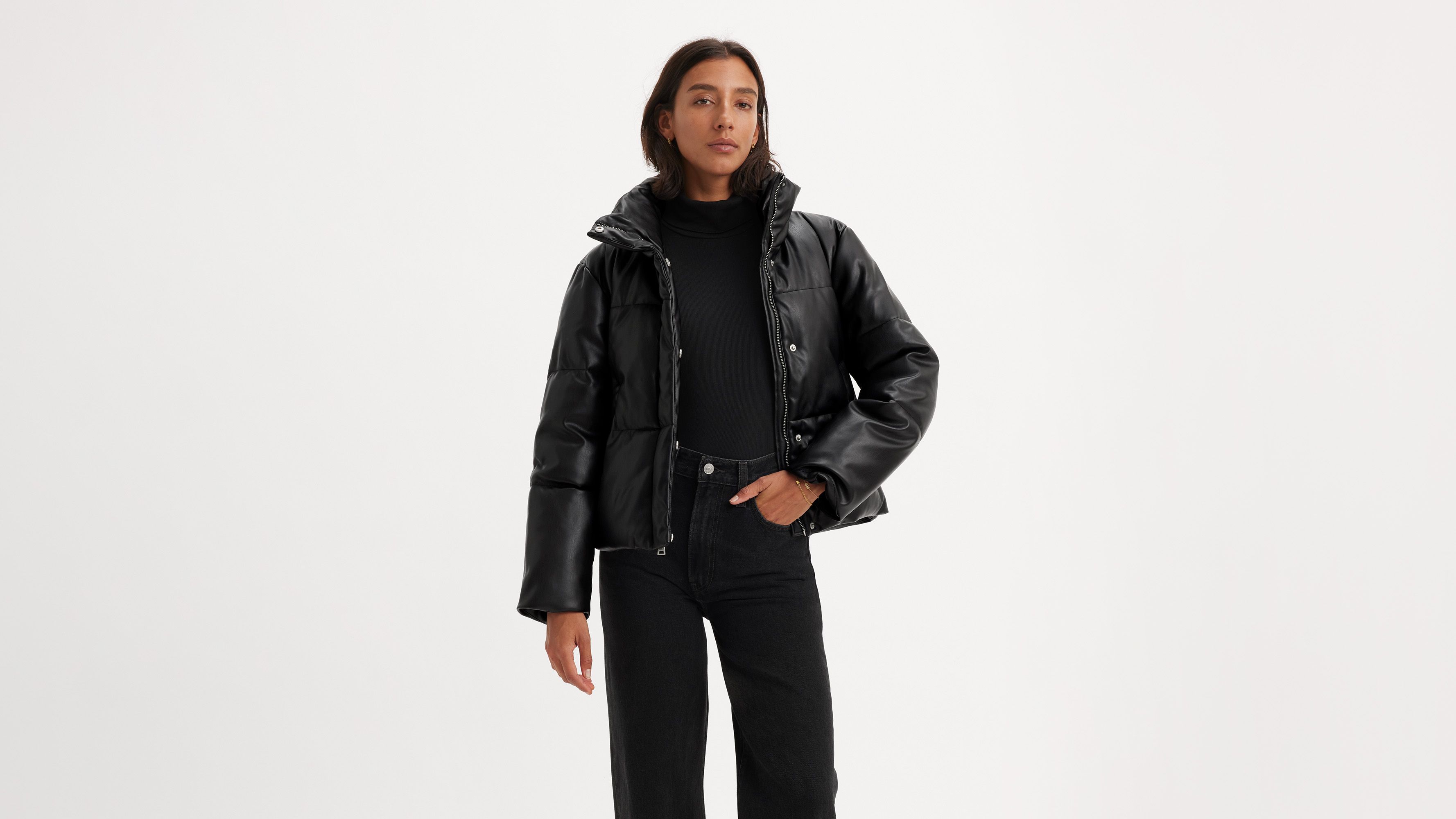 Faux Leather Puffer Jacket