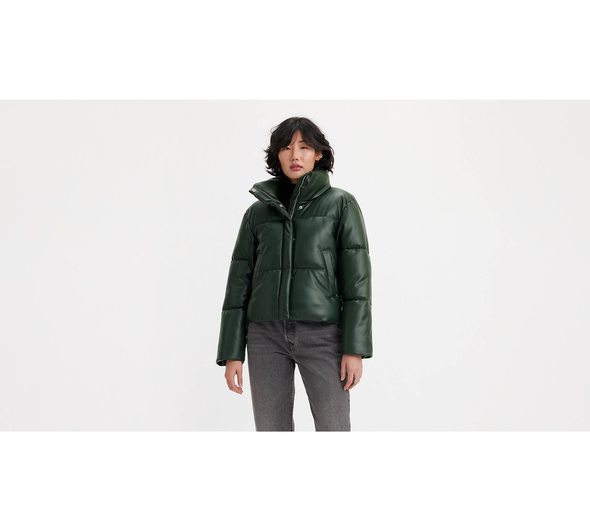 Faux Leather Puffer Jacket - Green | Levi's® US