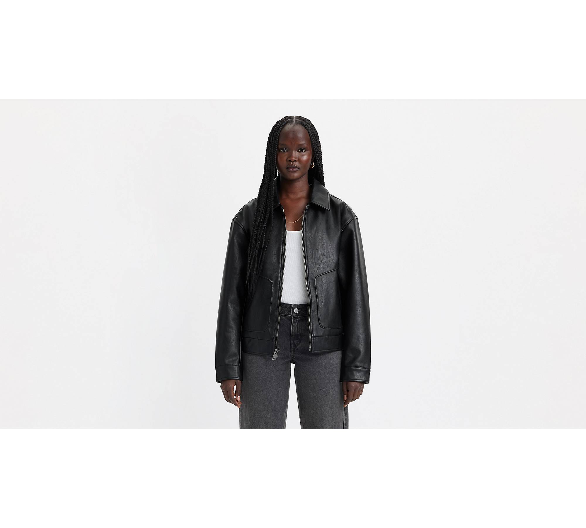 RSQ Womens Destressed Faux Leather Bomber Jacket