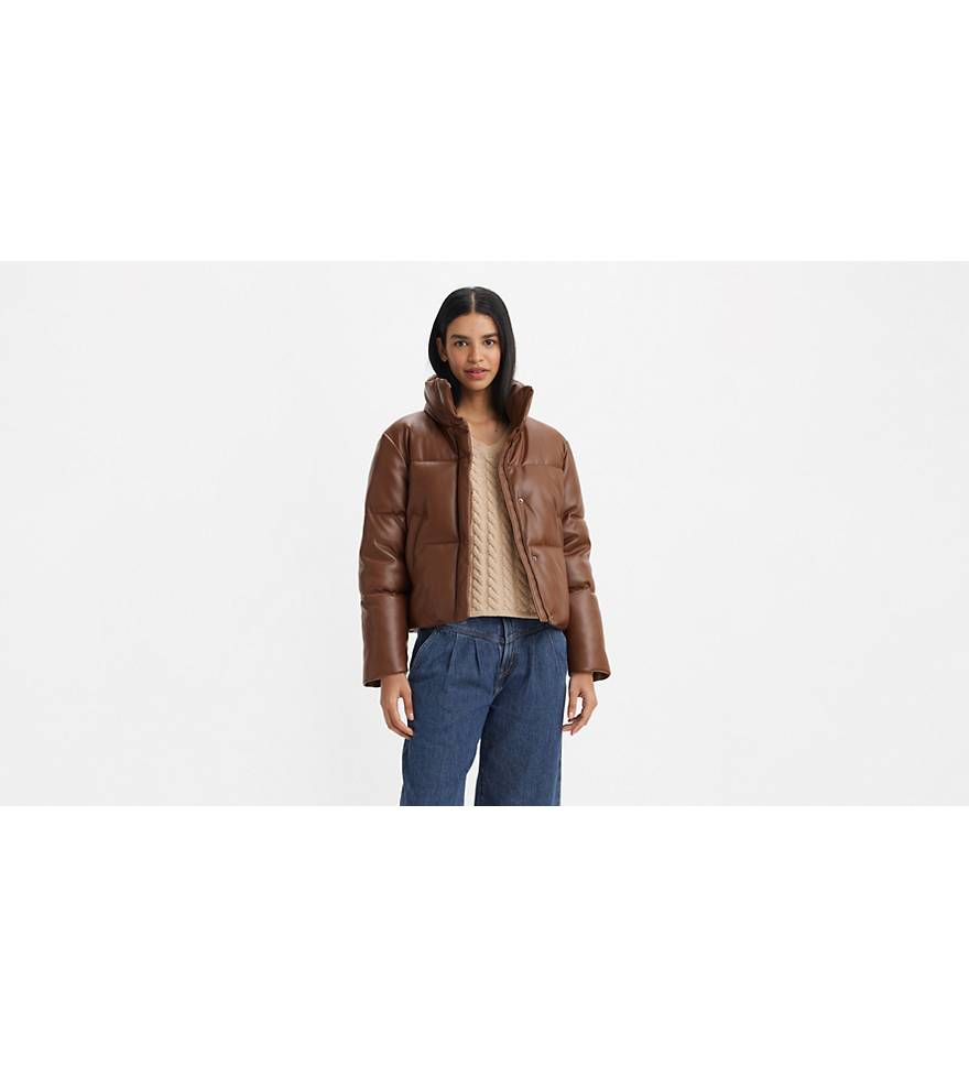 Levi's Women's Faux Leather Lightweight Dad Bomber Jacket, Chocolate Brown,  X-Small at  Women's Coats Shop