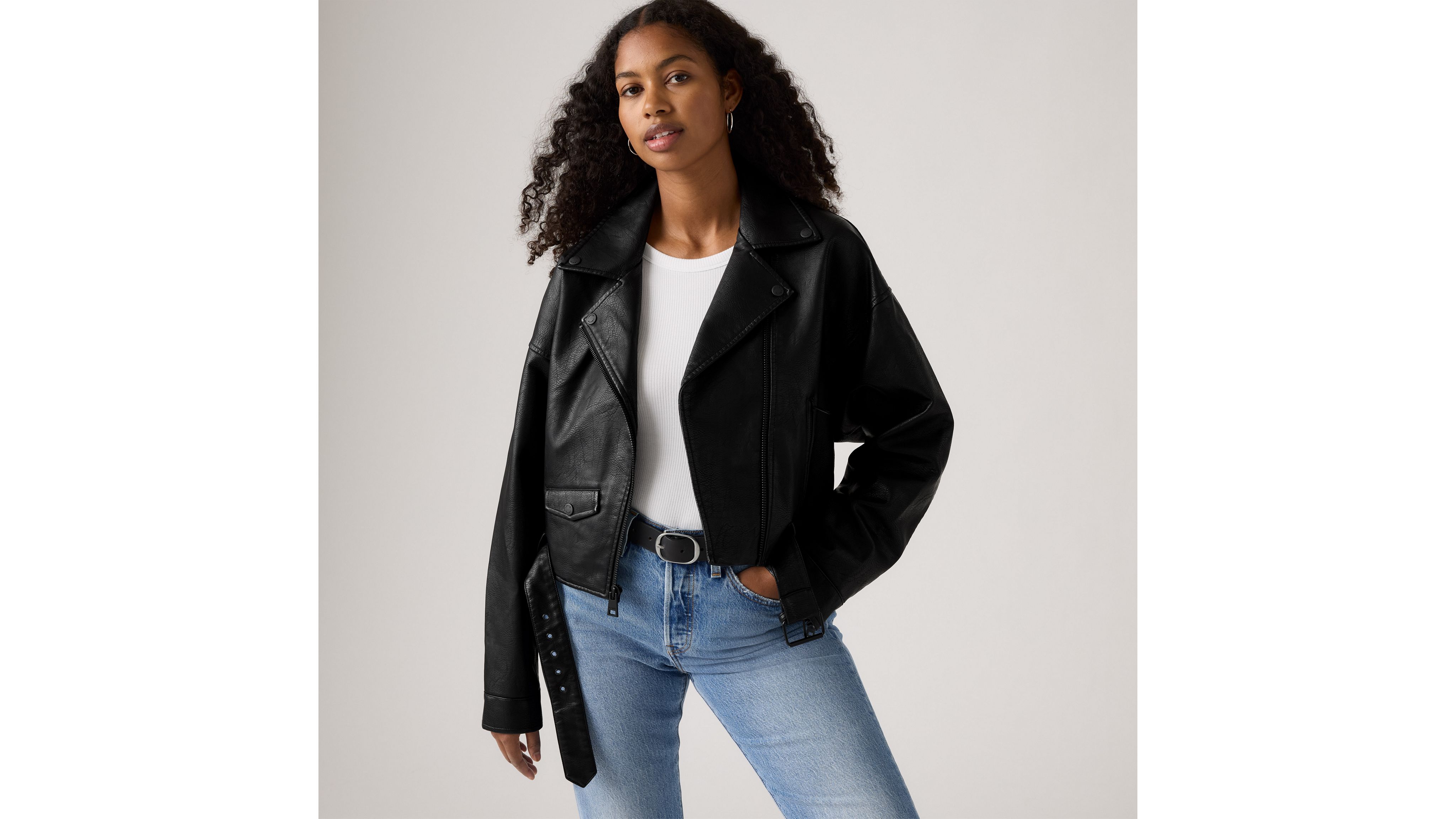 アウターその他 [MATINKIM]button up weed crop jacket in black Belted Crop Moto Jacket - Black | Levi's® US