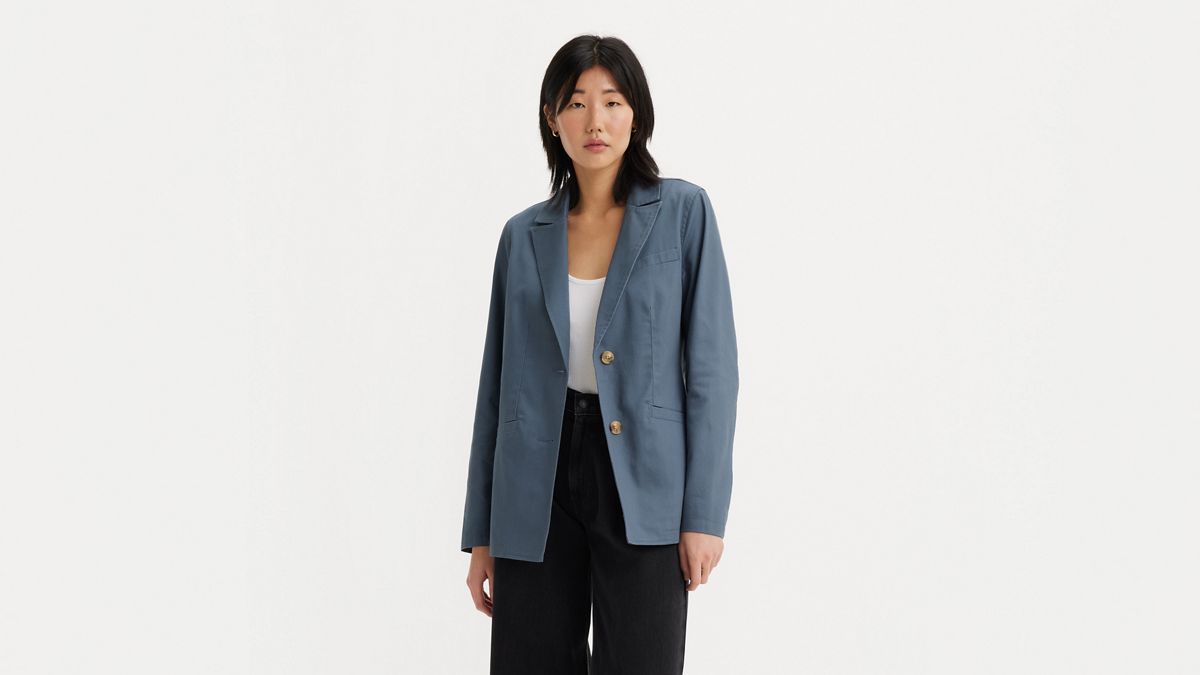 Single Breasted Cotton Blazer — Vintage Indigo - Blue