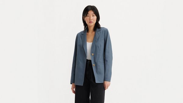 Single Breasted Cotton Blazer — Vintage Indigo - Blue