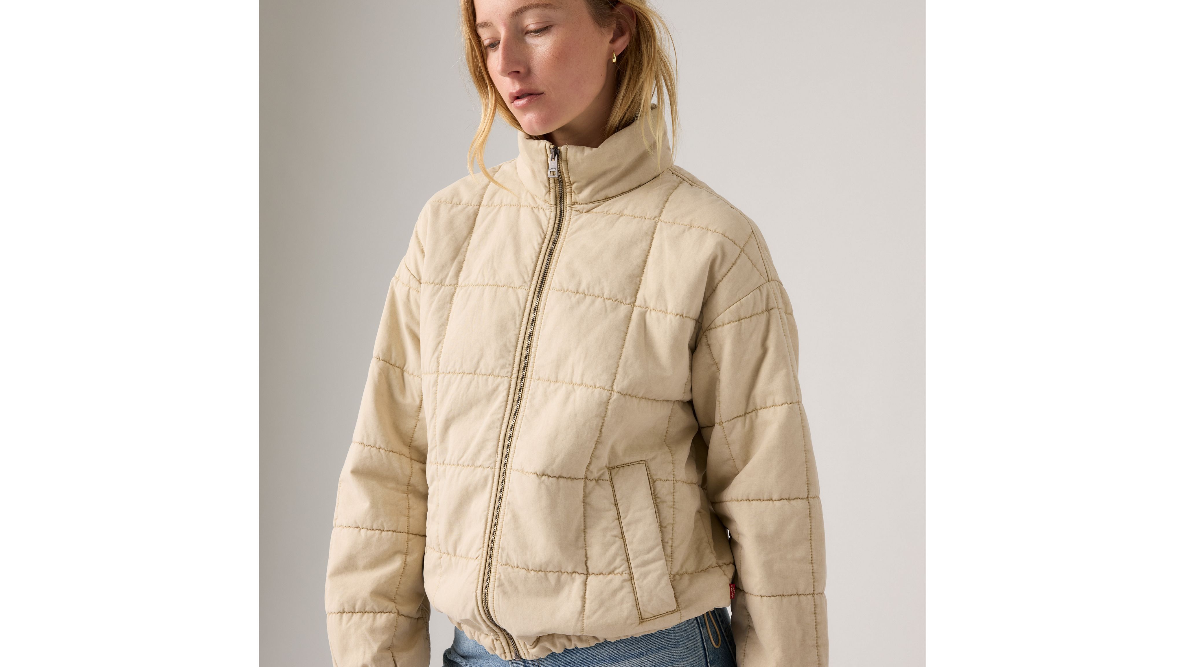Levi's Box Quilted Relaxed Cotton Jacket In Neutral