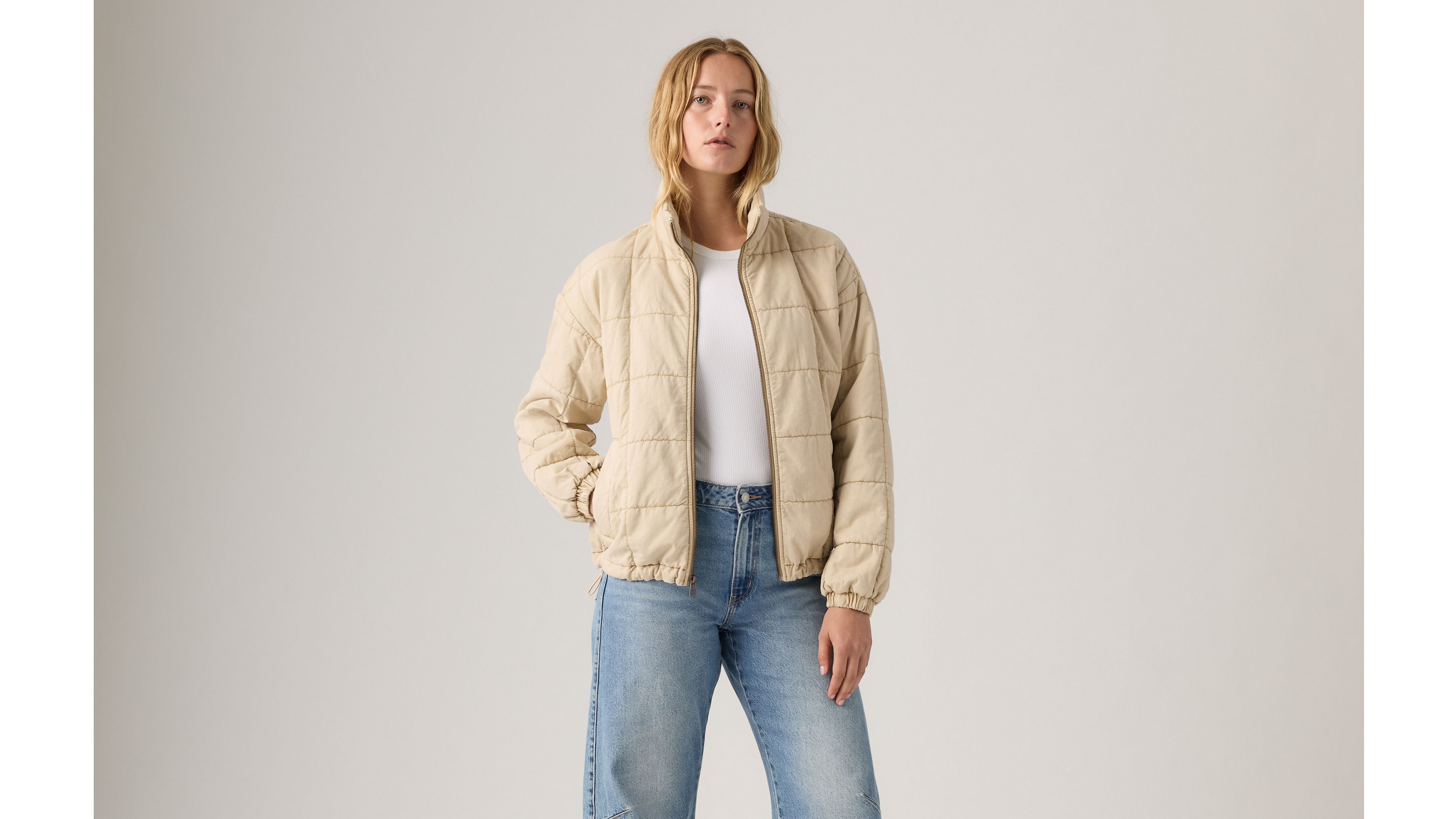 Levi's Box Quilted Relaxed Cotton Jacket In Neutral