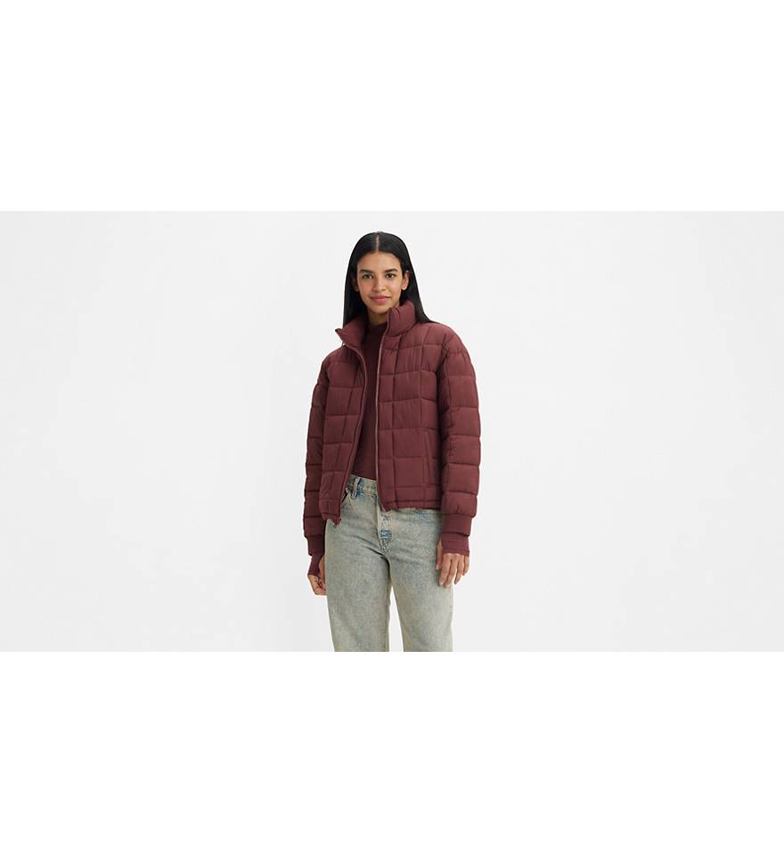 Box Quilted Puffer Jacket - Brown