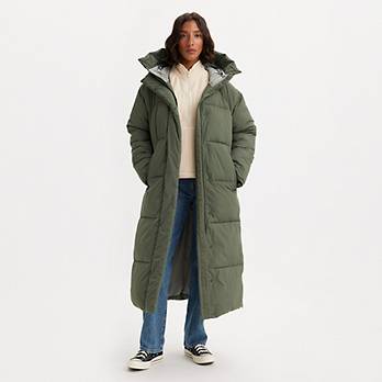 Extra Long Quilted Hooded Parka Coat 1