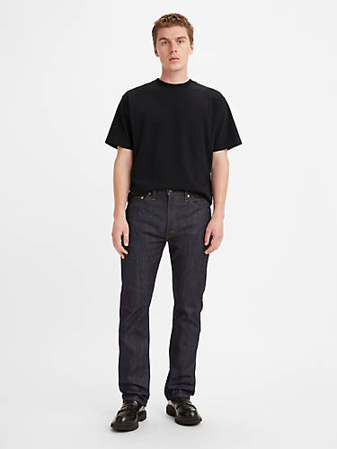 리바이스 Levi 1967 505 Regular Fit Selvedge Mens Jeans,Organic Rigid Selvedge - Dark Wash - Non Stretch