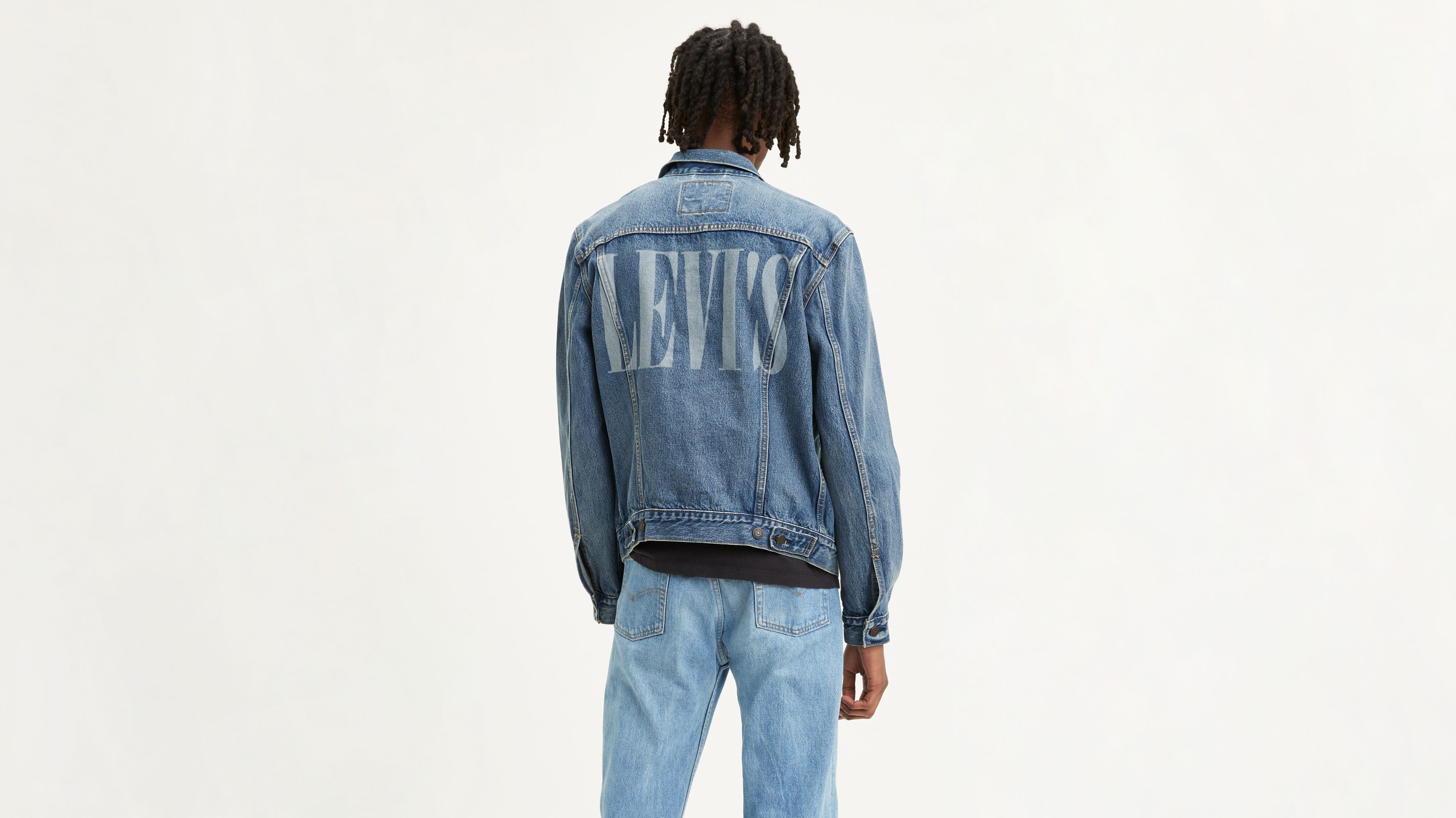 Serif Logo Trucker Jacket - Medium Wash 