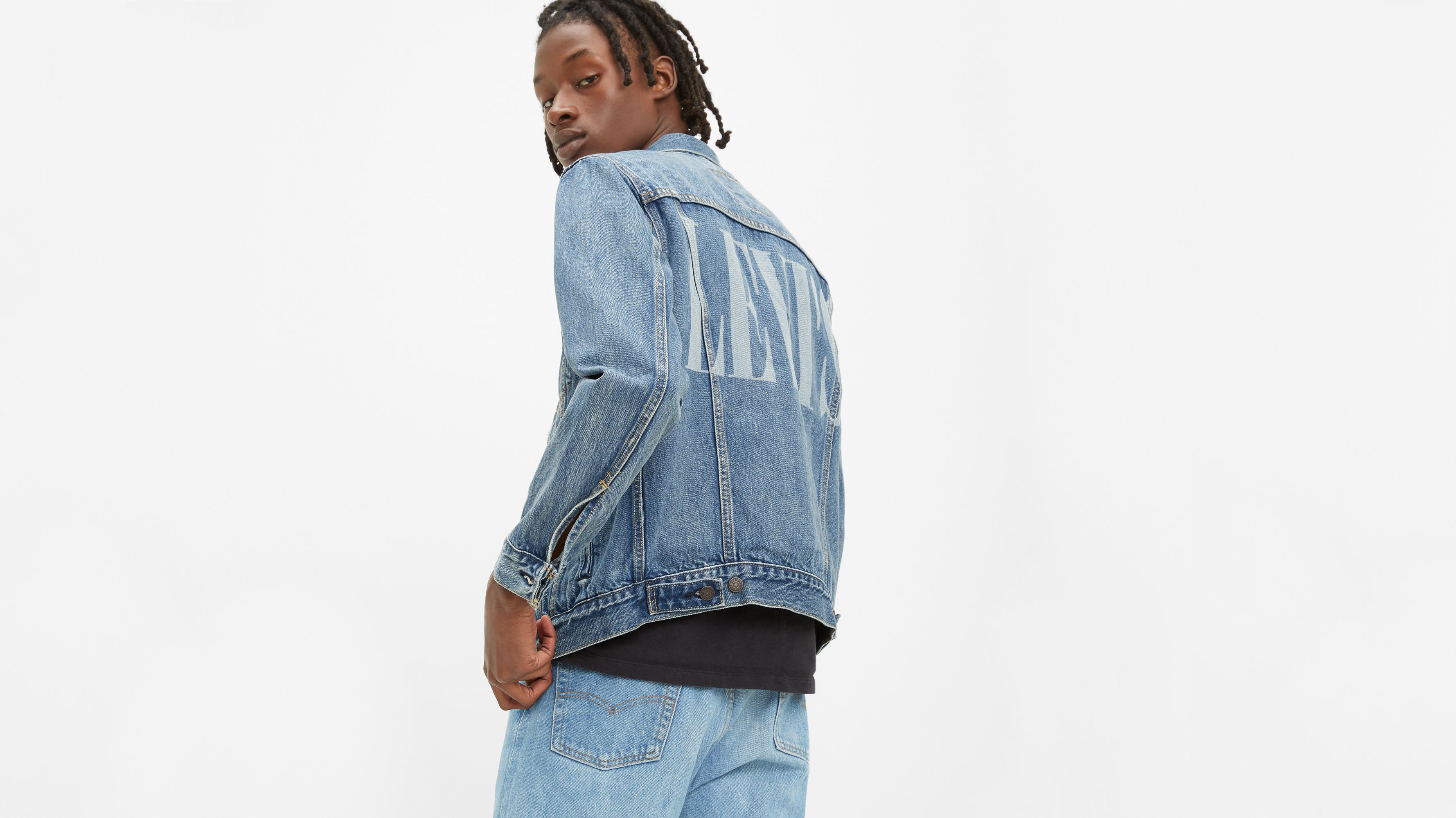 Serif Logo Trucker Jacket - Medium Wash 