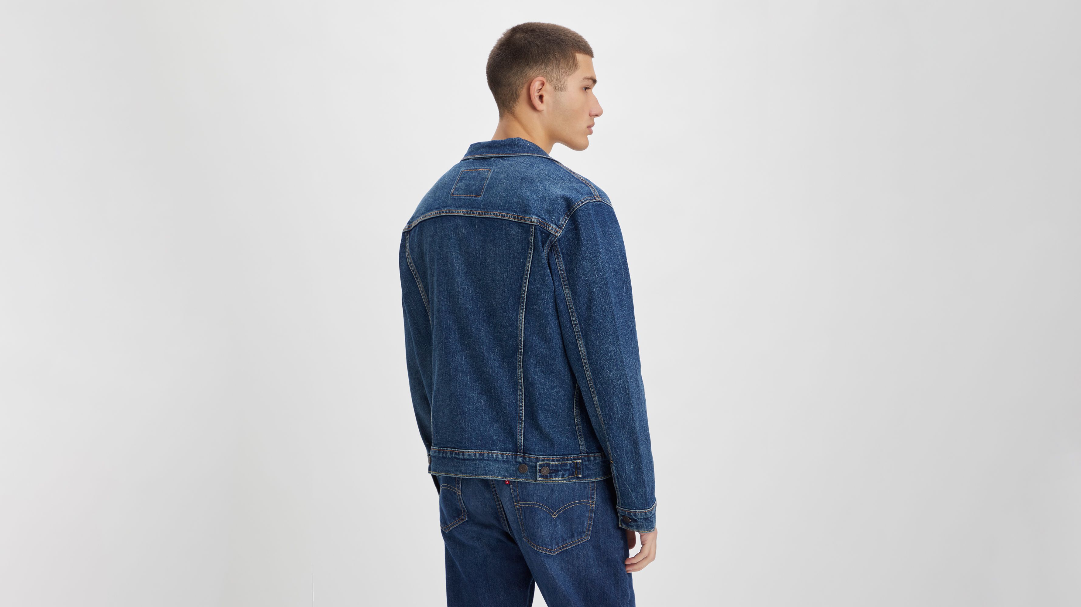 Dark blue hot sale trucker jacket